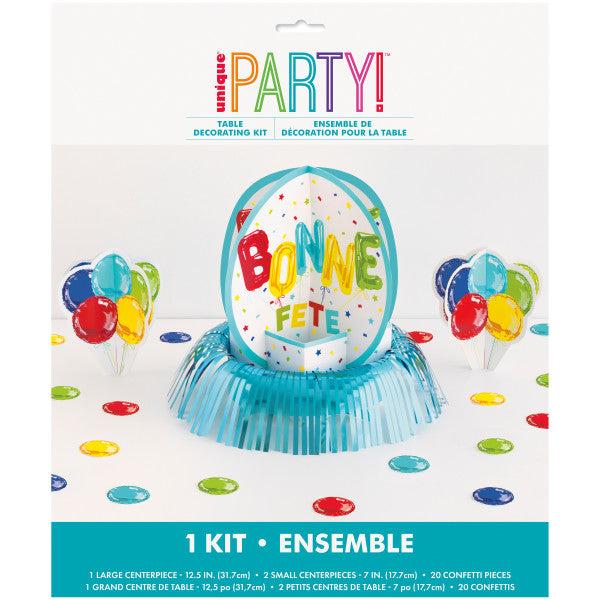 Bonne Fête 3pcs Table Decorating Kit with 20 Confetti Pieces 7in - 12.5in