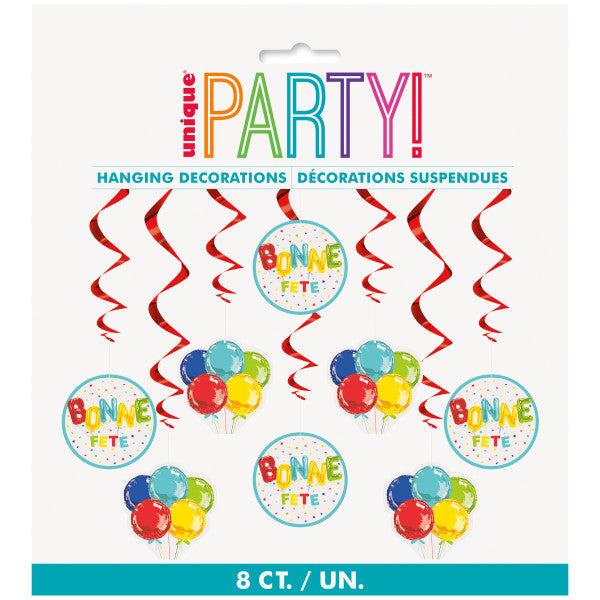Bonne Fête 8 Hanging Swirl Decorations 26in long