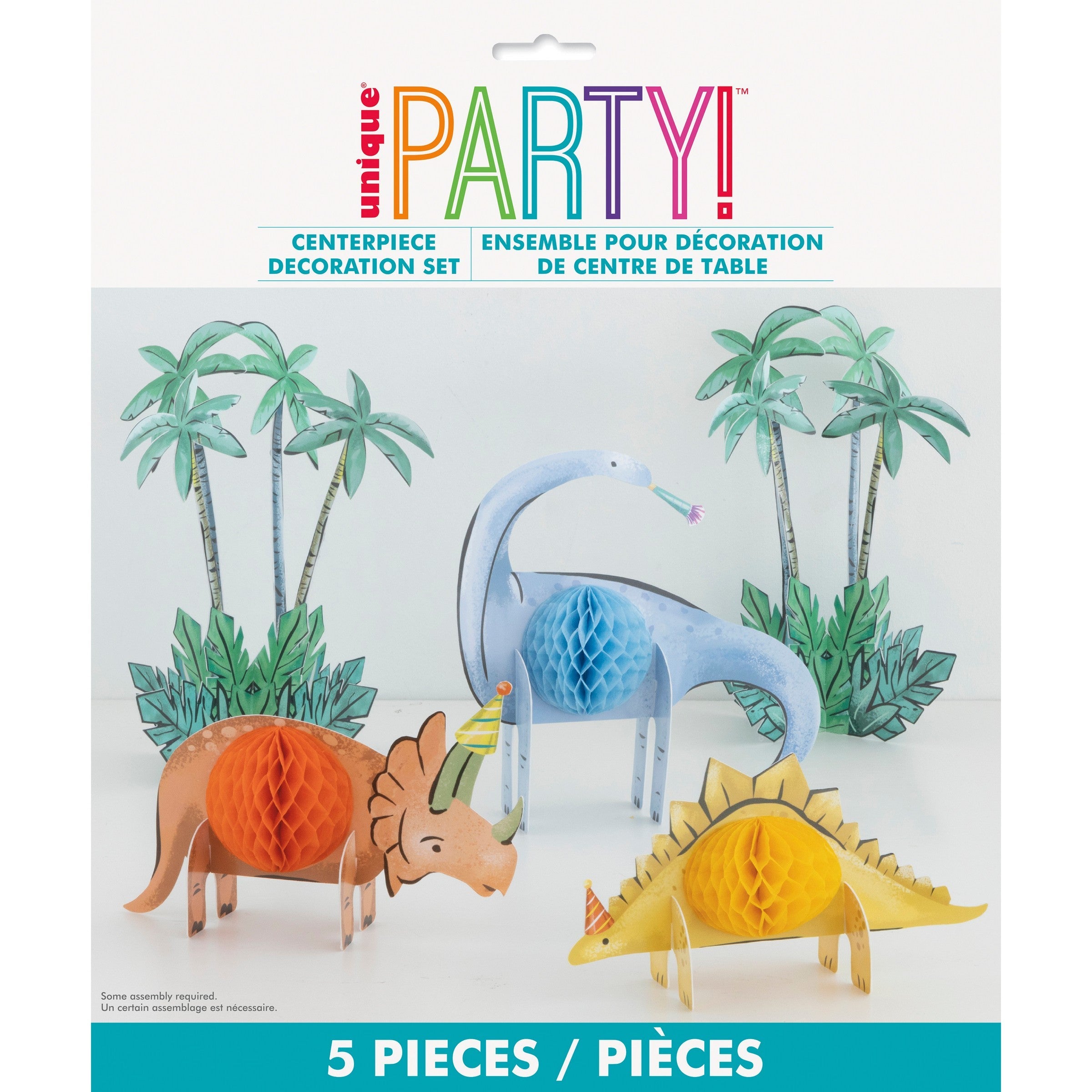 Partying Dinosaurs 3 Honeycomb Centerpiece Decorations 8x4in to 6.75x10in