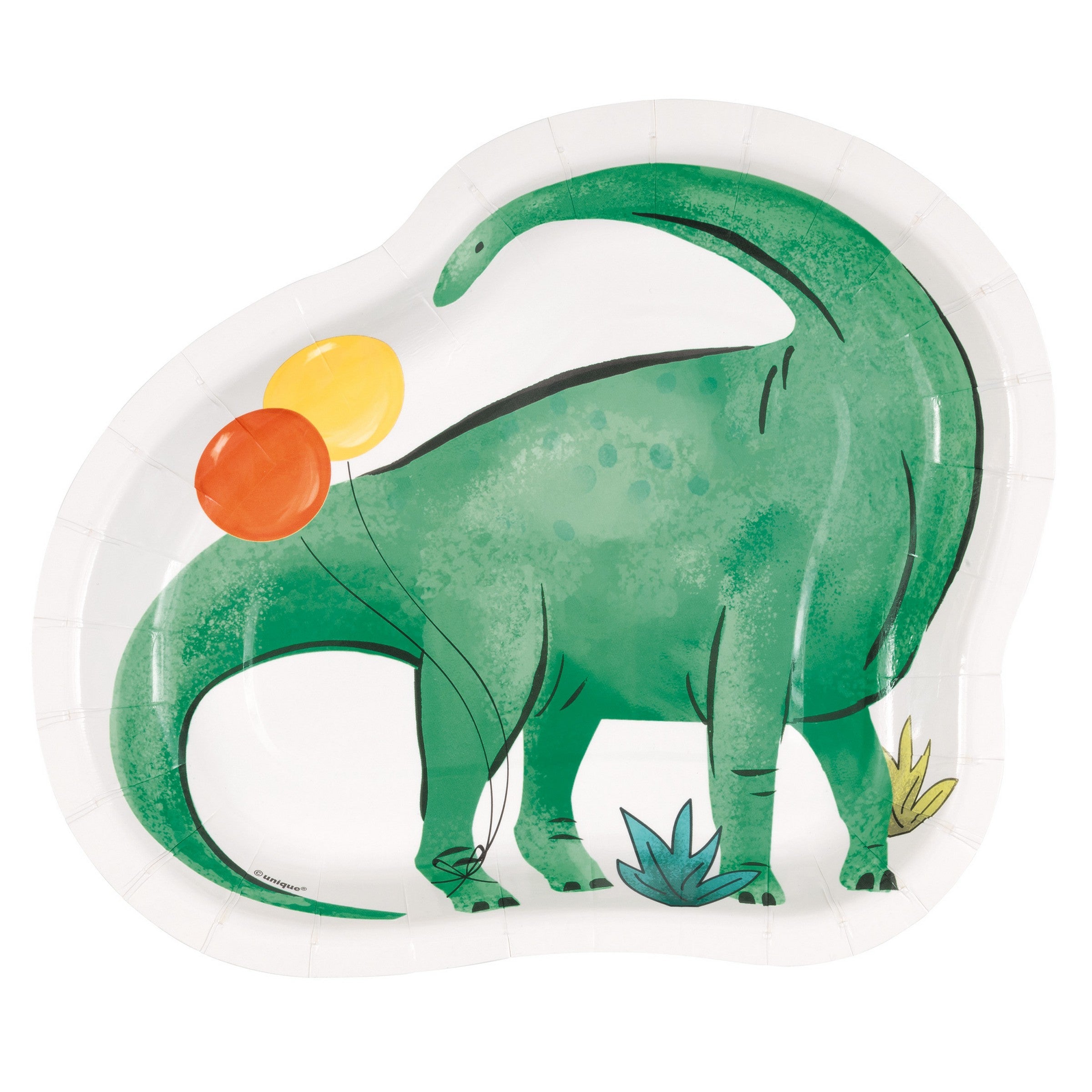 Partying Dinosaurs 8 Shaped Paper Plates 8.5x7in
