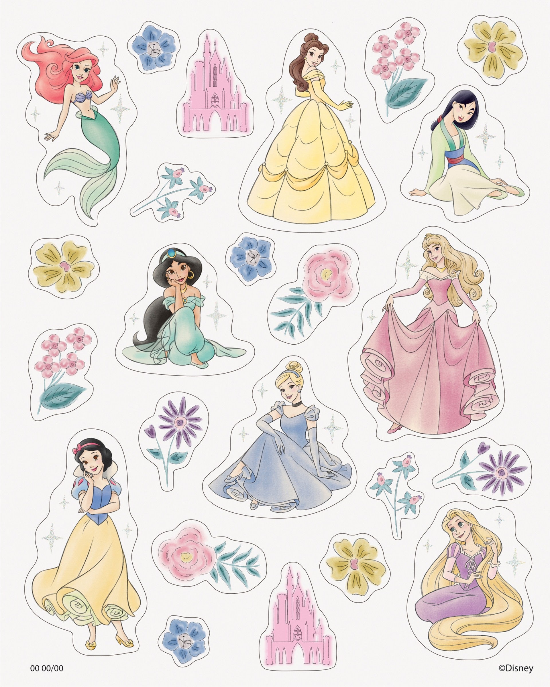 Disney Princess Glitter Stickers 4 Sheets Age 3+ 6.25x5in