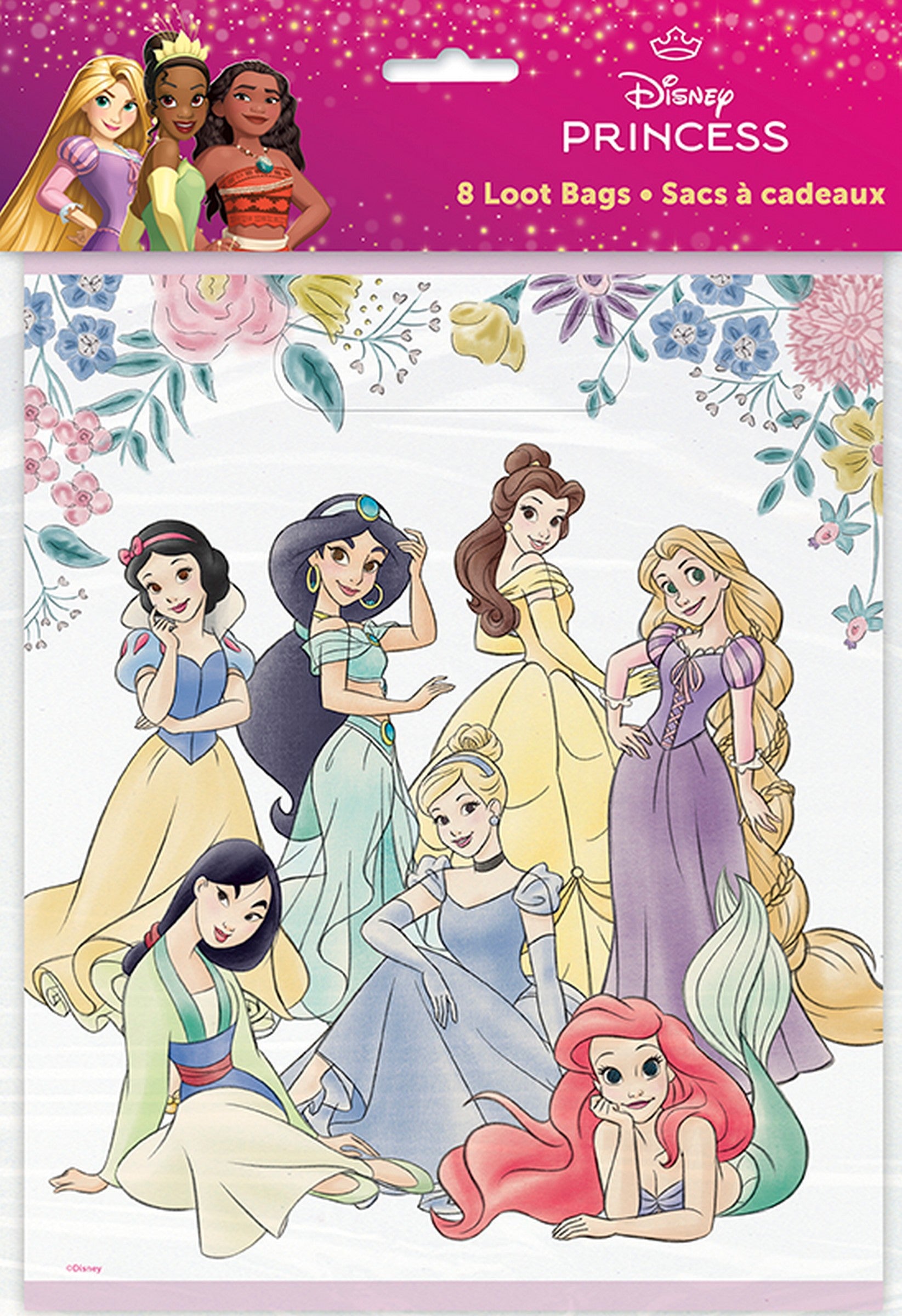 Disney Princess 8 Plastic Loot Bags 7.25x9in