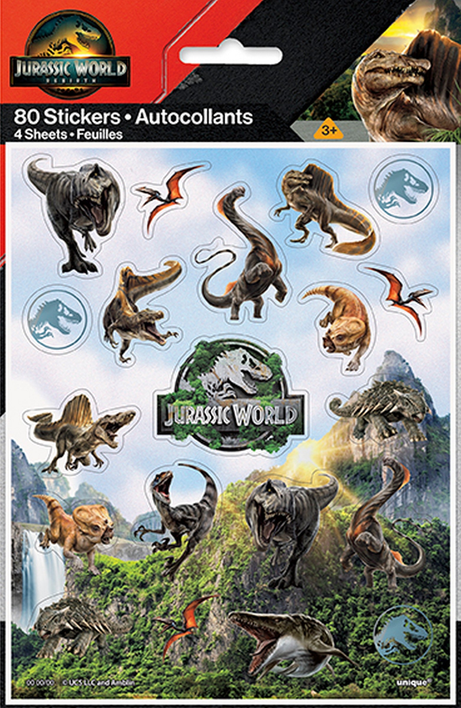 Jurassic Stickers 4 Sheets 6.25x5in 