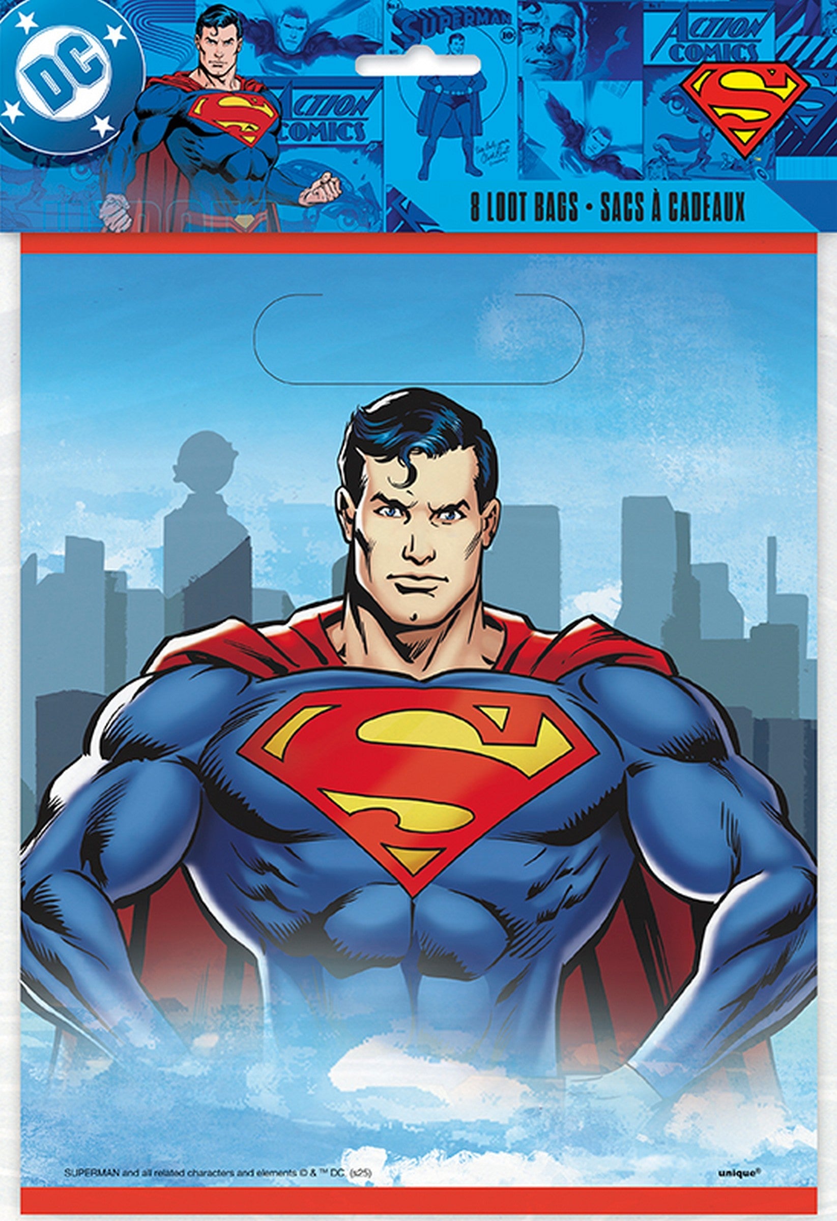 Superman 8 Plastic Loot Bags 7.25x9in 