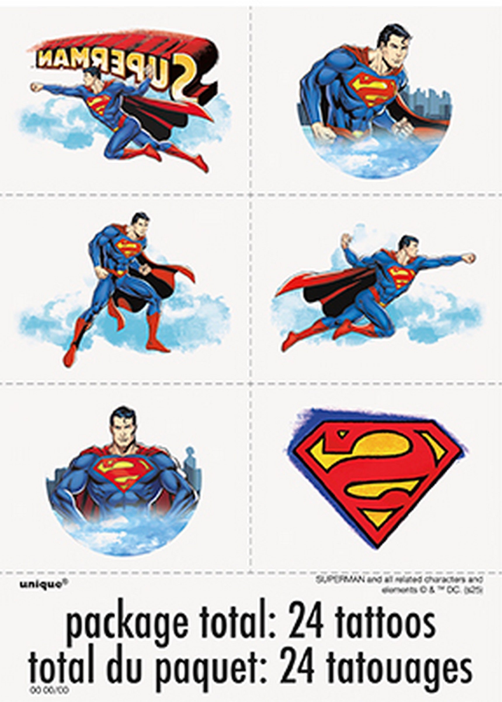 24 tatouages ??temporaires Superman 1,5 x 2 po