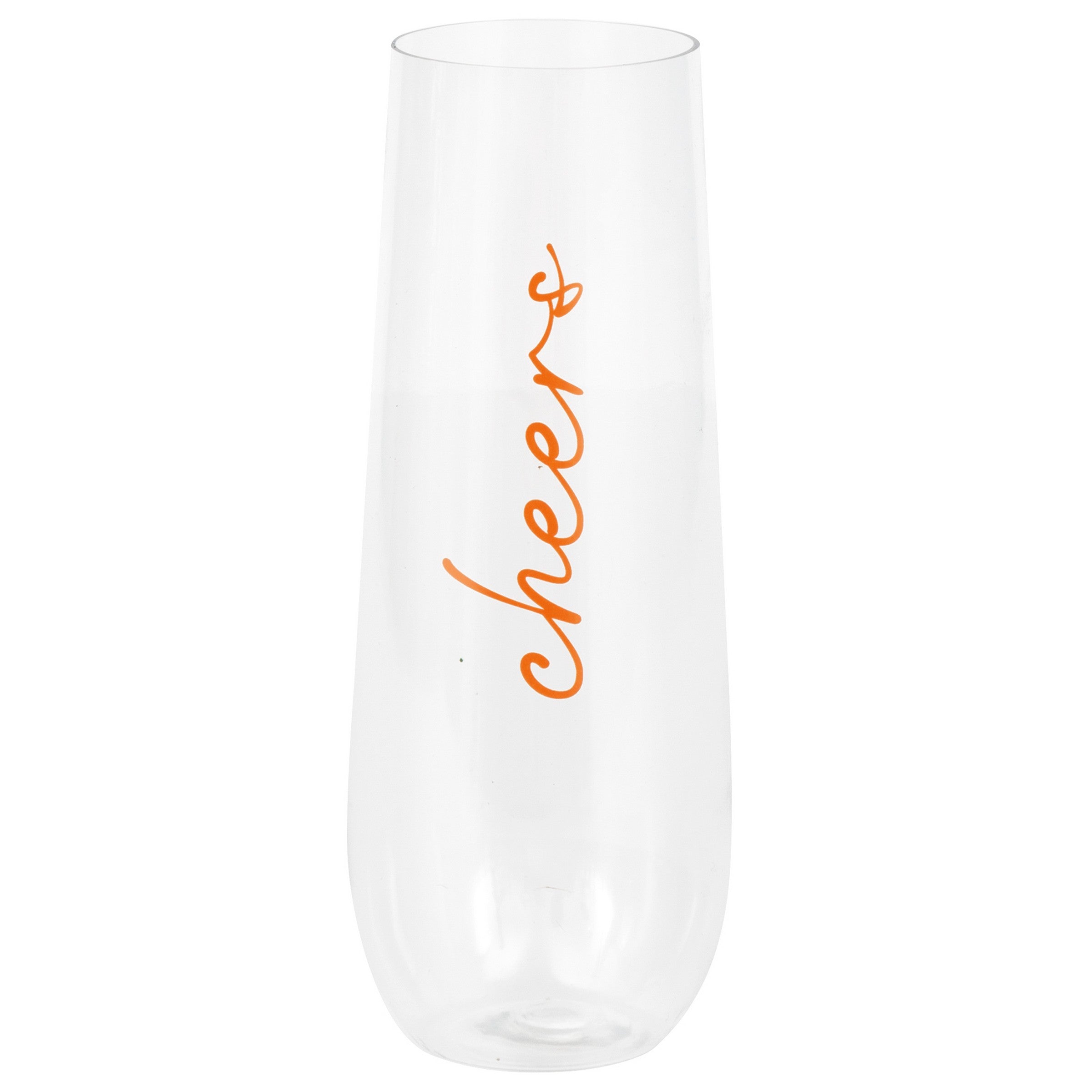 Summer Citrus Orange Print "Cheers" Plastic Stemless Champagne Flute 9oz