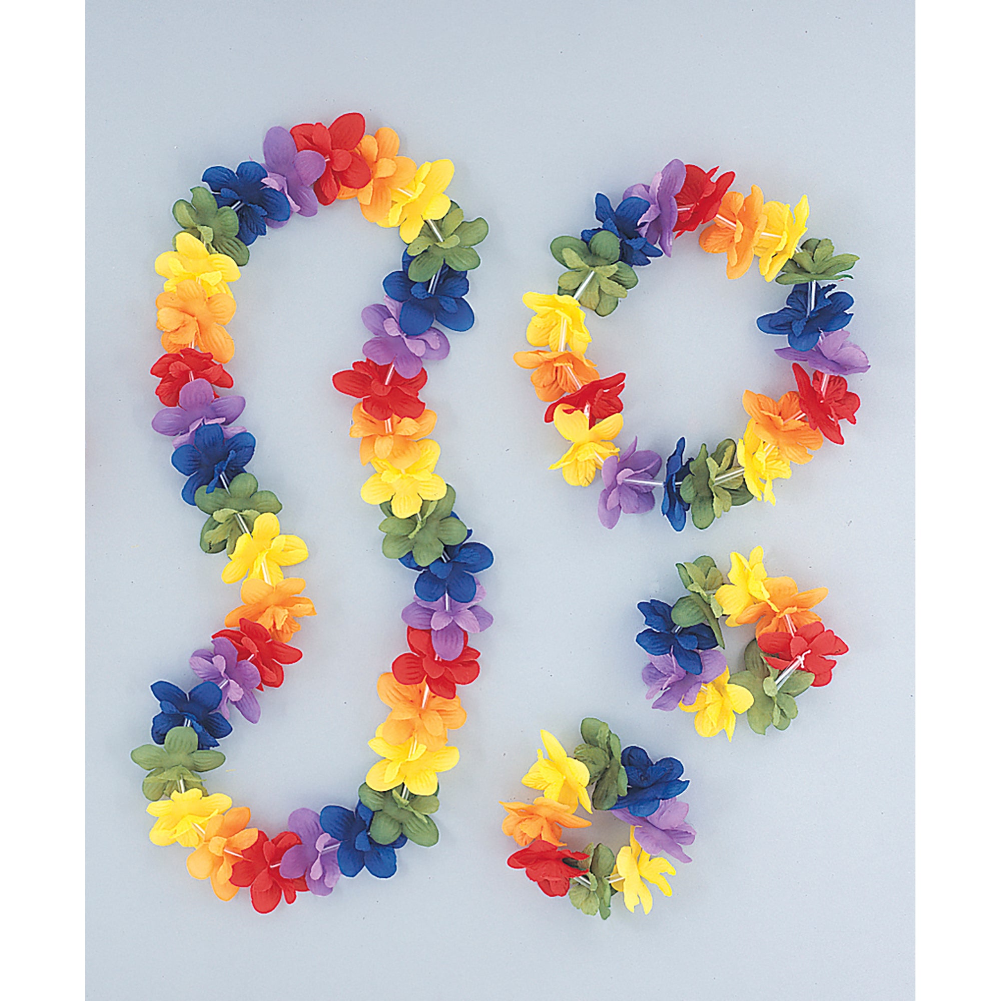 Rainbow Flower Lei Set 4pcs 1Headband 1 Necklace 2 Bracelets