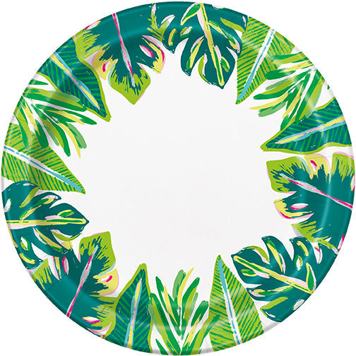 Tropical Leaves 8 Round Paper Plates 7in