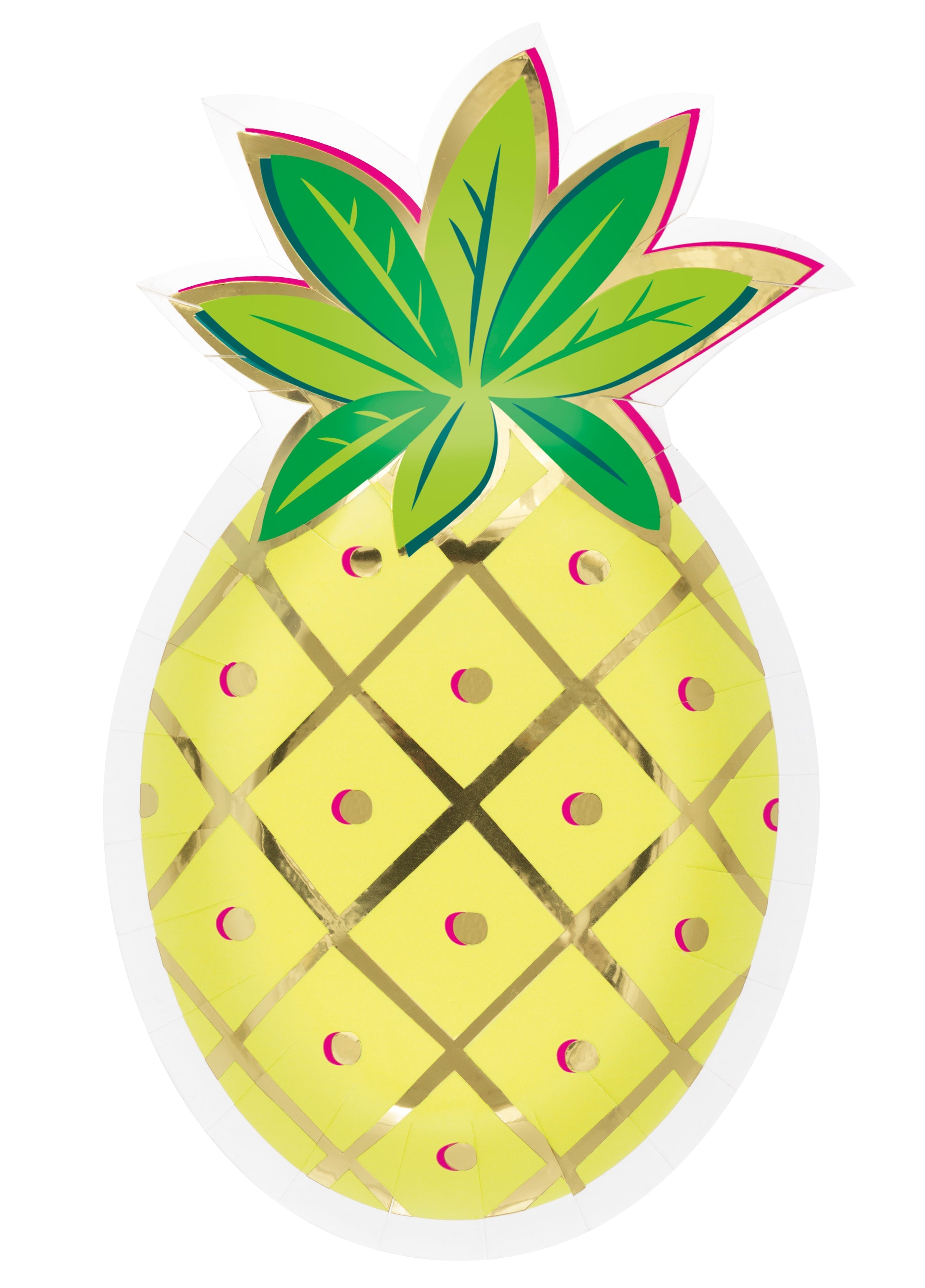 Tropical Leaves 8 Pineapple Shaped Foil Paper Plates 6x10in