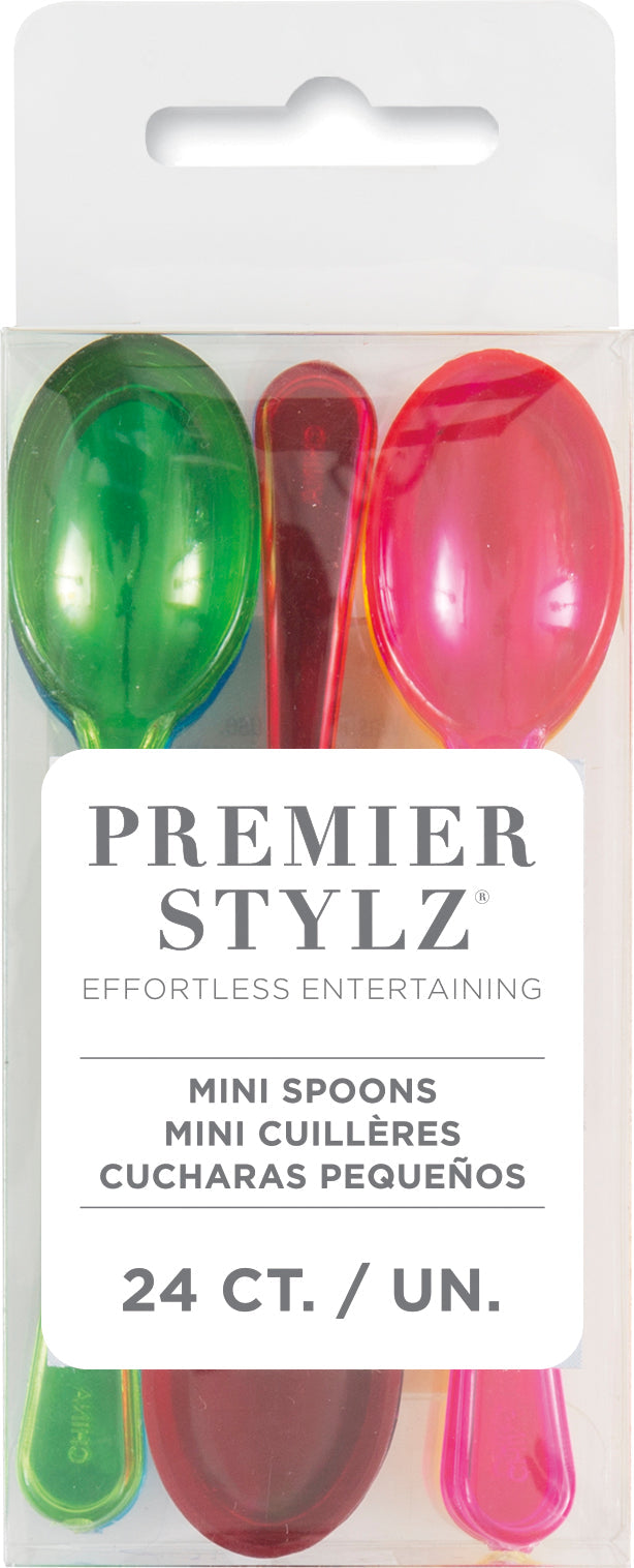24 Colored Plastic Cocktail Spoons 4in