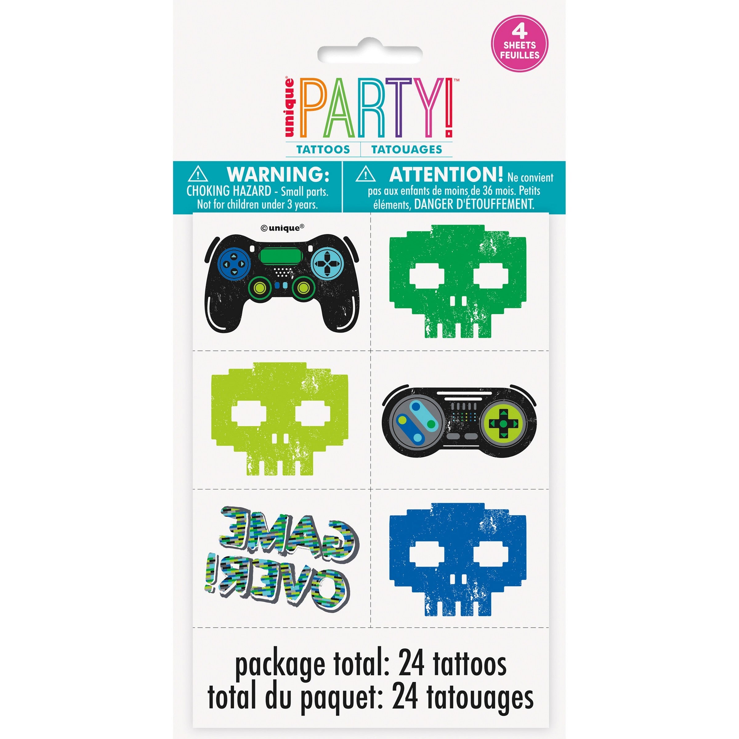 Gamer Birthday 24 Temporary Tattoos 2x1.5in each