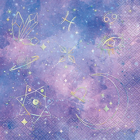 Purple Galaxy 16 Luncheon Napkins - Foil Accent 2 Ply 12.75x12.75in