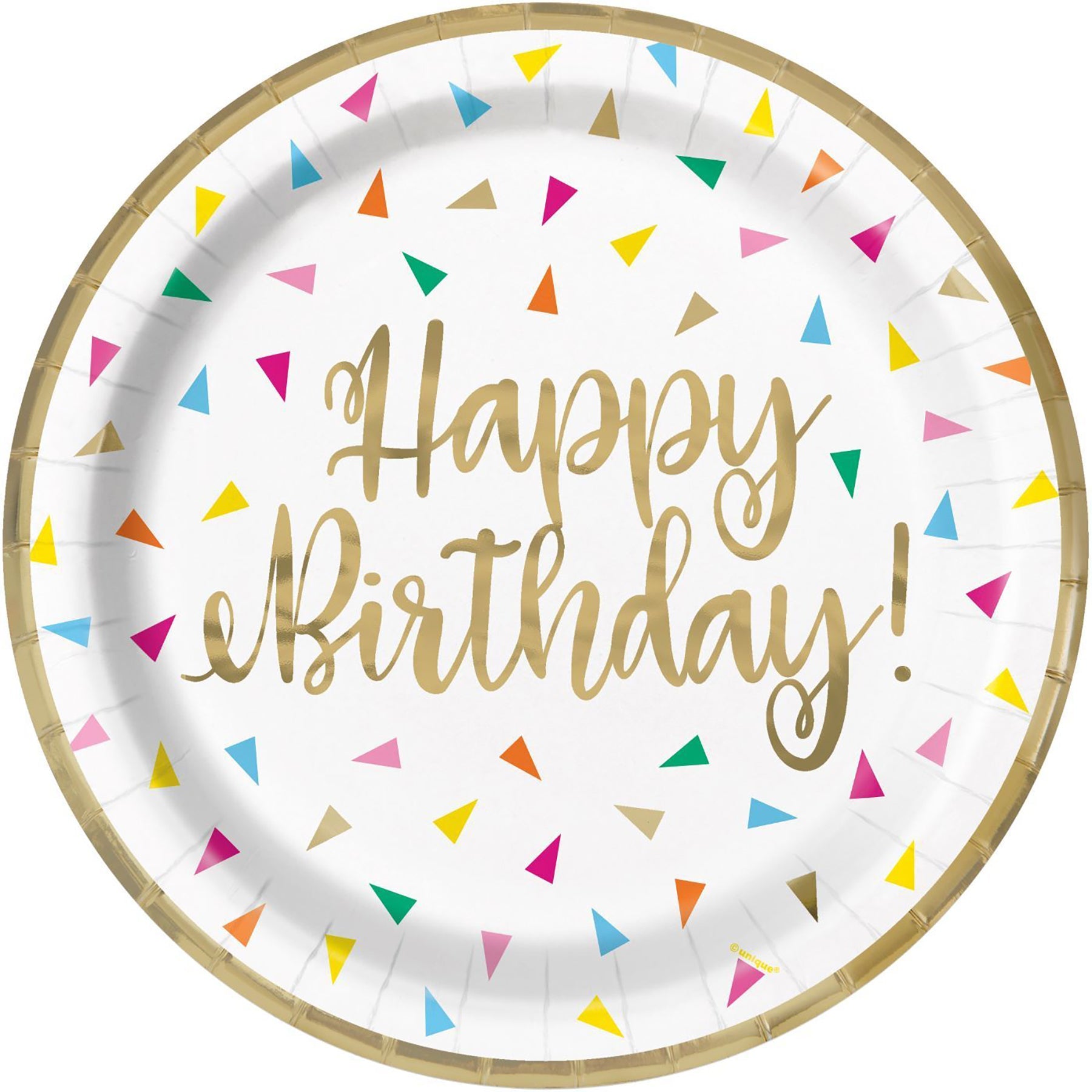 Bright Triangle 8 Round Paper Plates - Foil Accent 7in