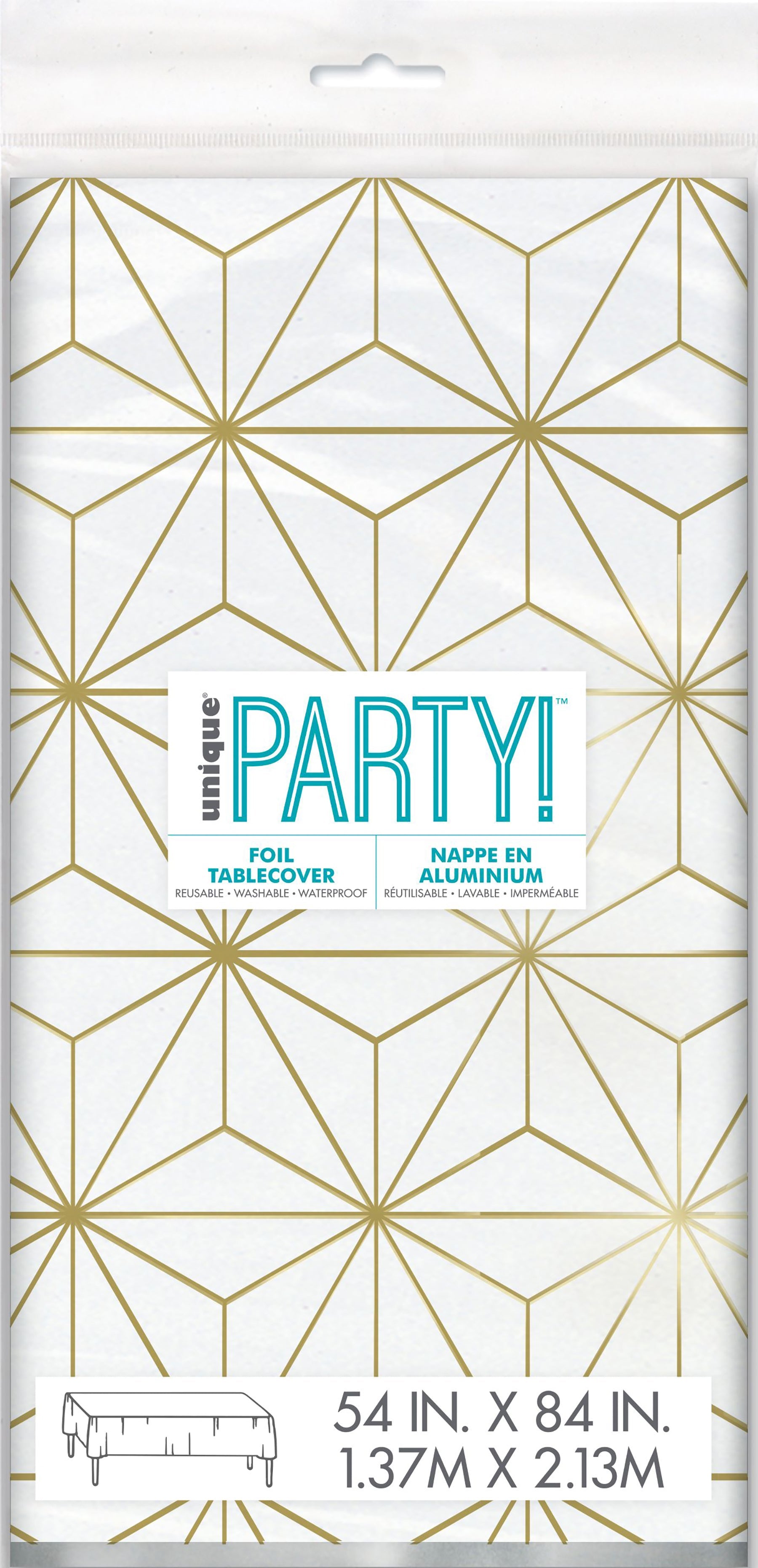 Modern Gold and Purple Plastic Tablecover with Foil Accent 54x84in