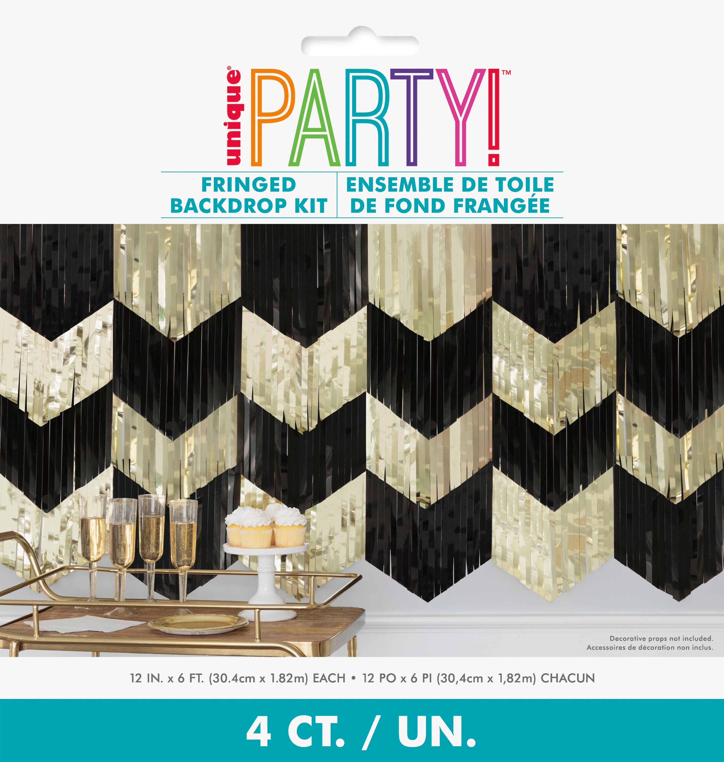 Black and Gold Scallop Fringe Foil Garland Backdrop Kit 72in
