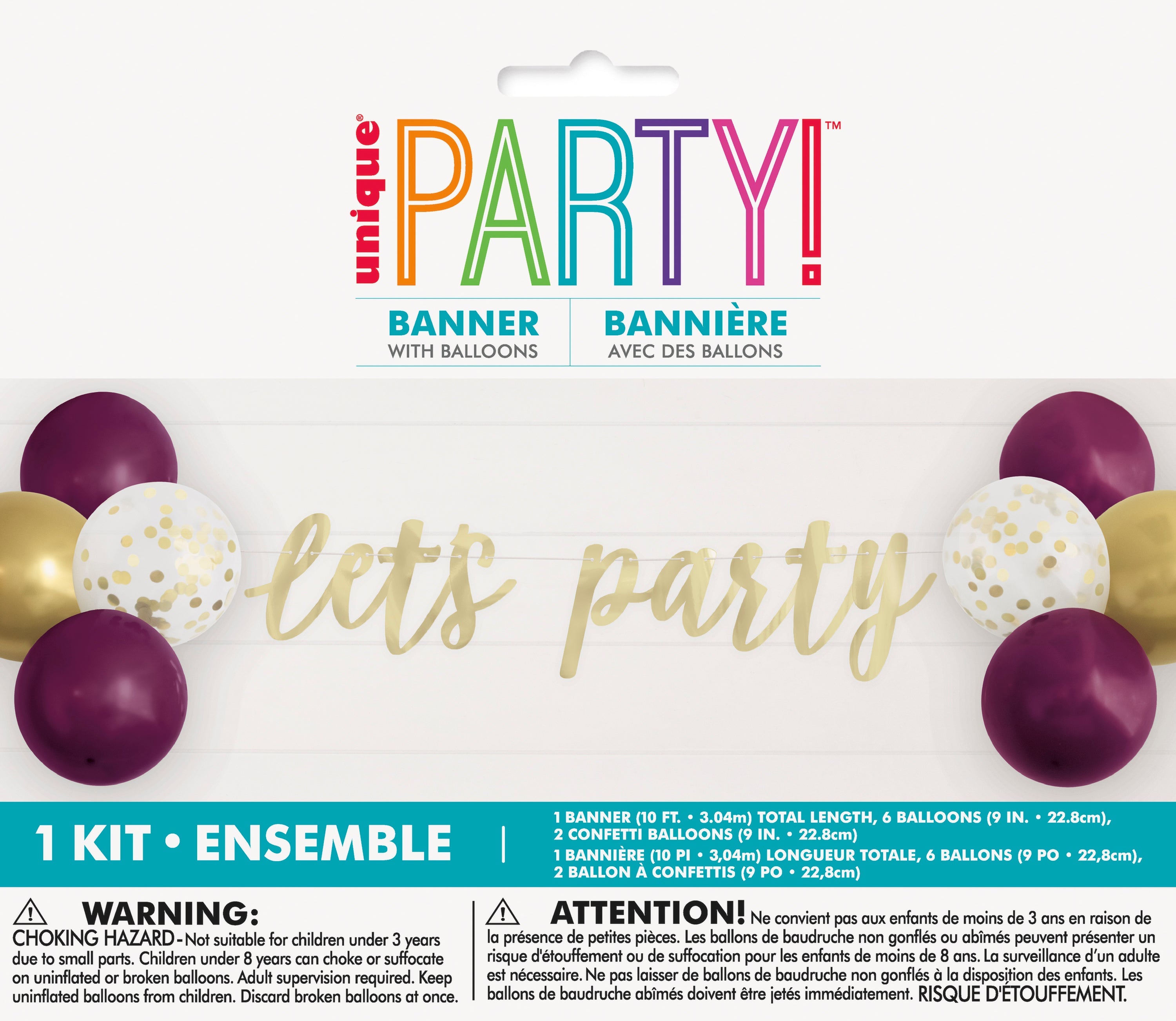 Modern Gold and Purple Let's Party Banner and Balloon Kit - Latex 120in