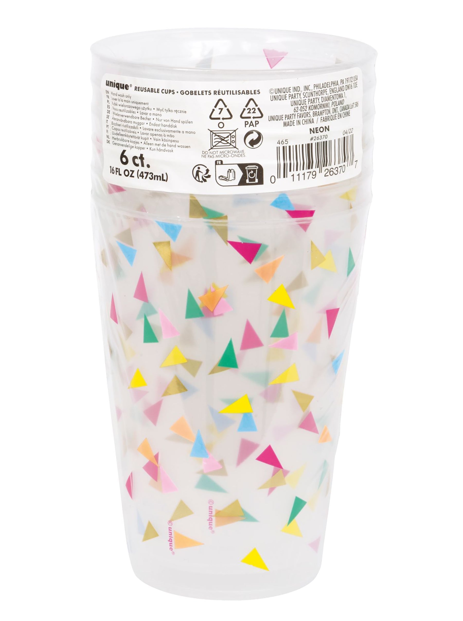 Bright Triangle 6 Plastic Cups 16oz