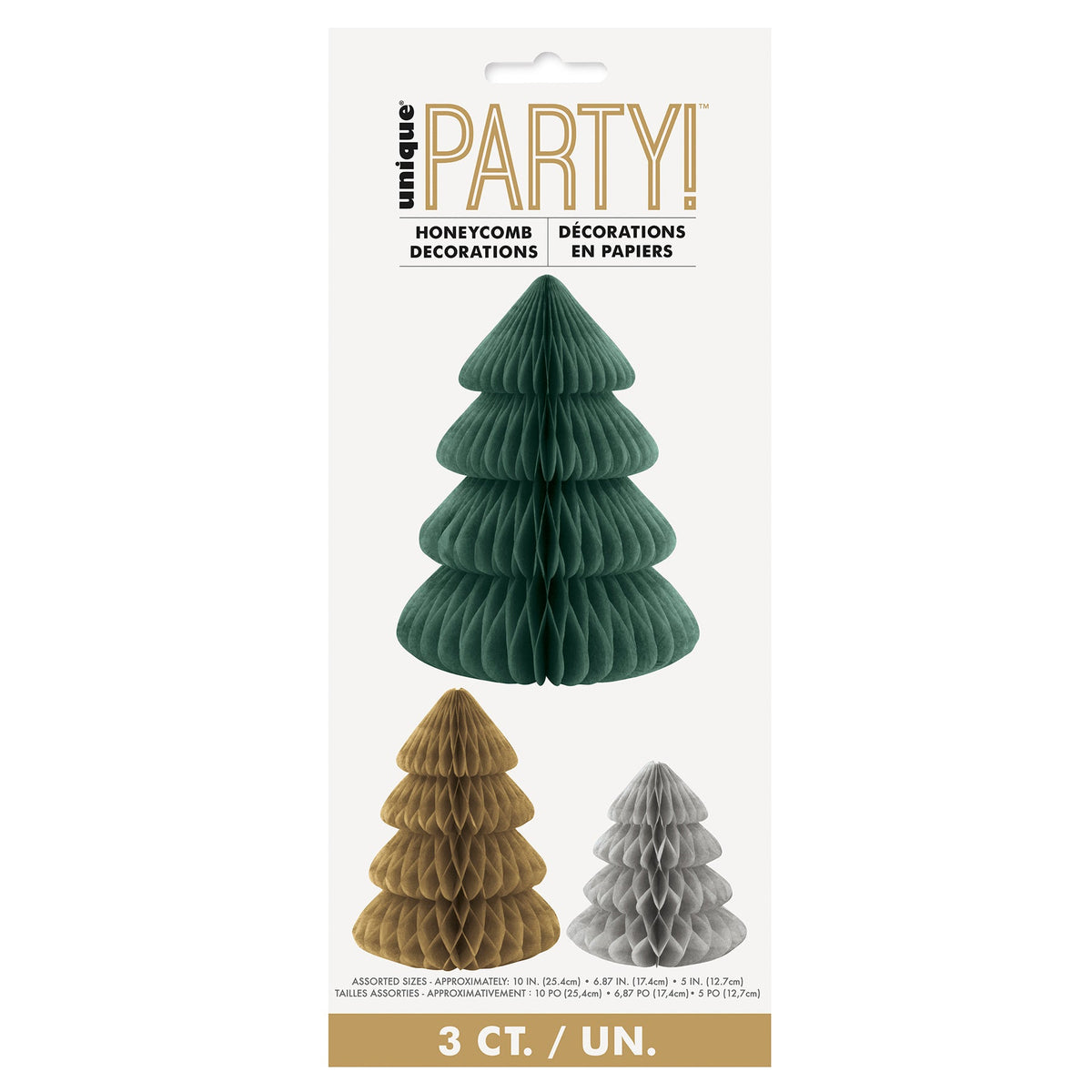 Christmas 3 Tree Honeycomb Decorations 5in - 6.87in - 10in