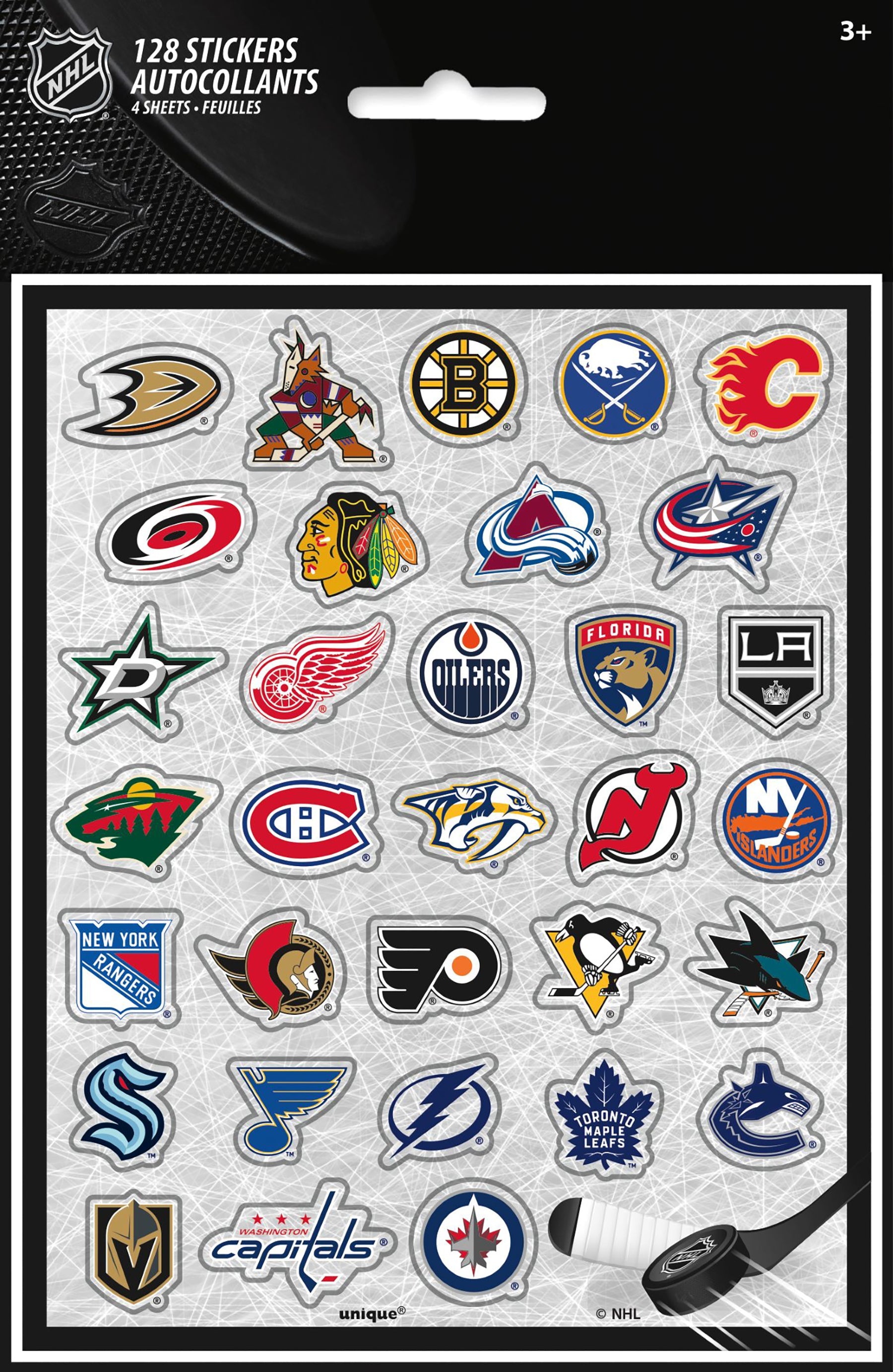 NHL 128 Stickers 6.25x5in sheet 