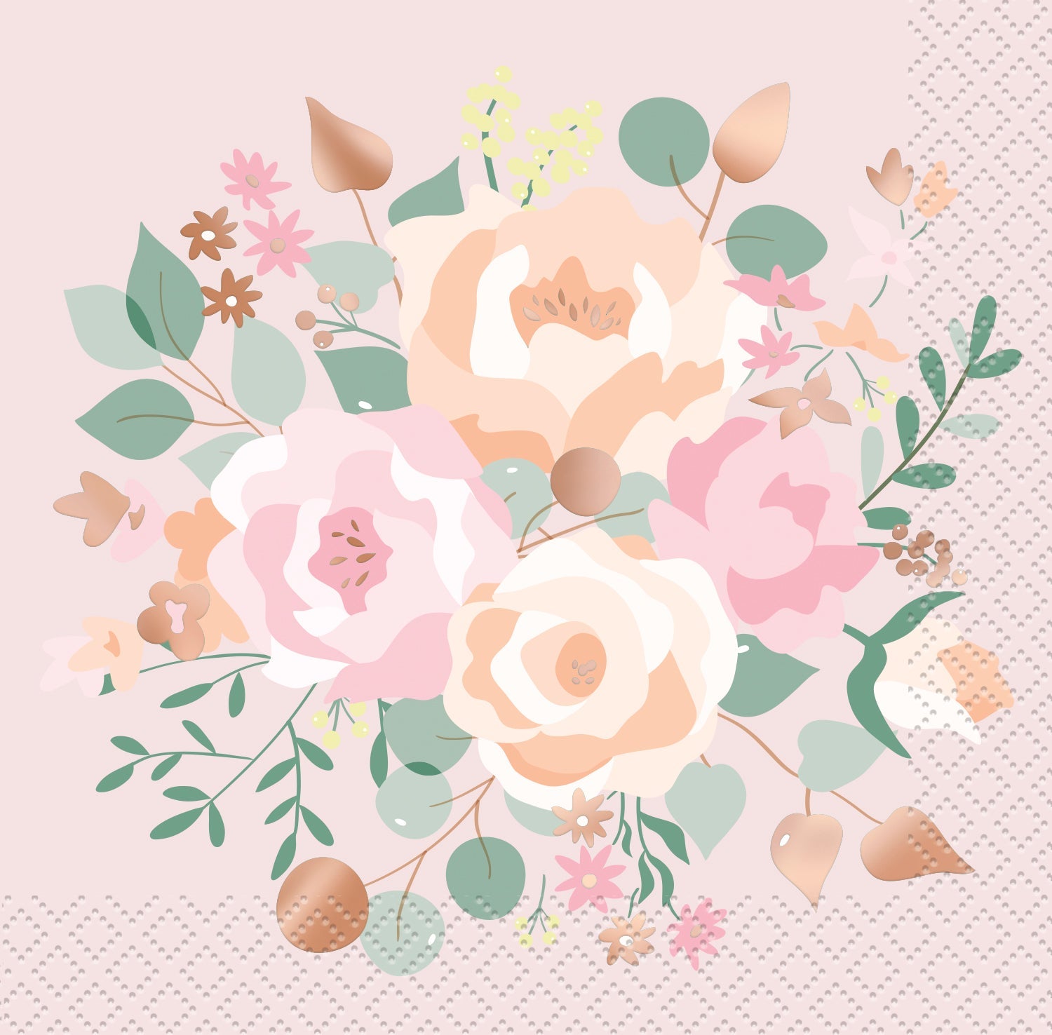 Pink Blooms Bridal 16 Beverage Napkins with Foil 9.75x9.75in
