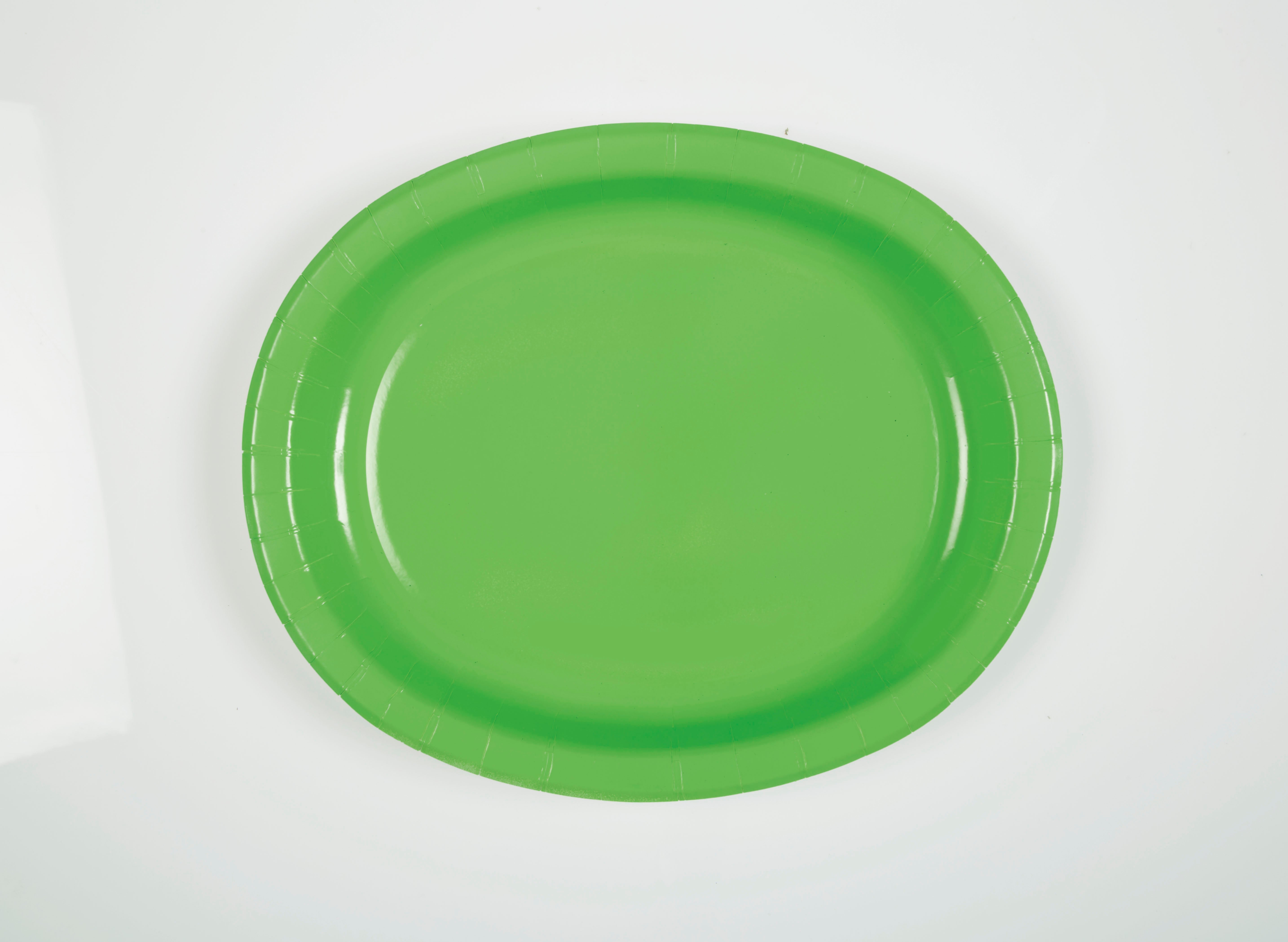 8 Lime Green Oval Paper Plates 10x12.25in