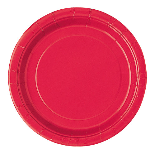 20 Round Ruby Red Paper Plates 7in