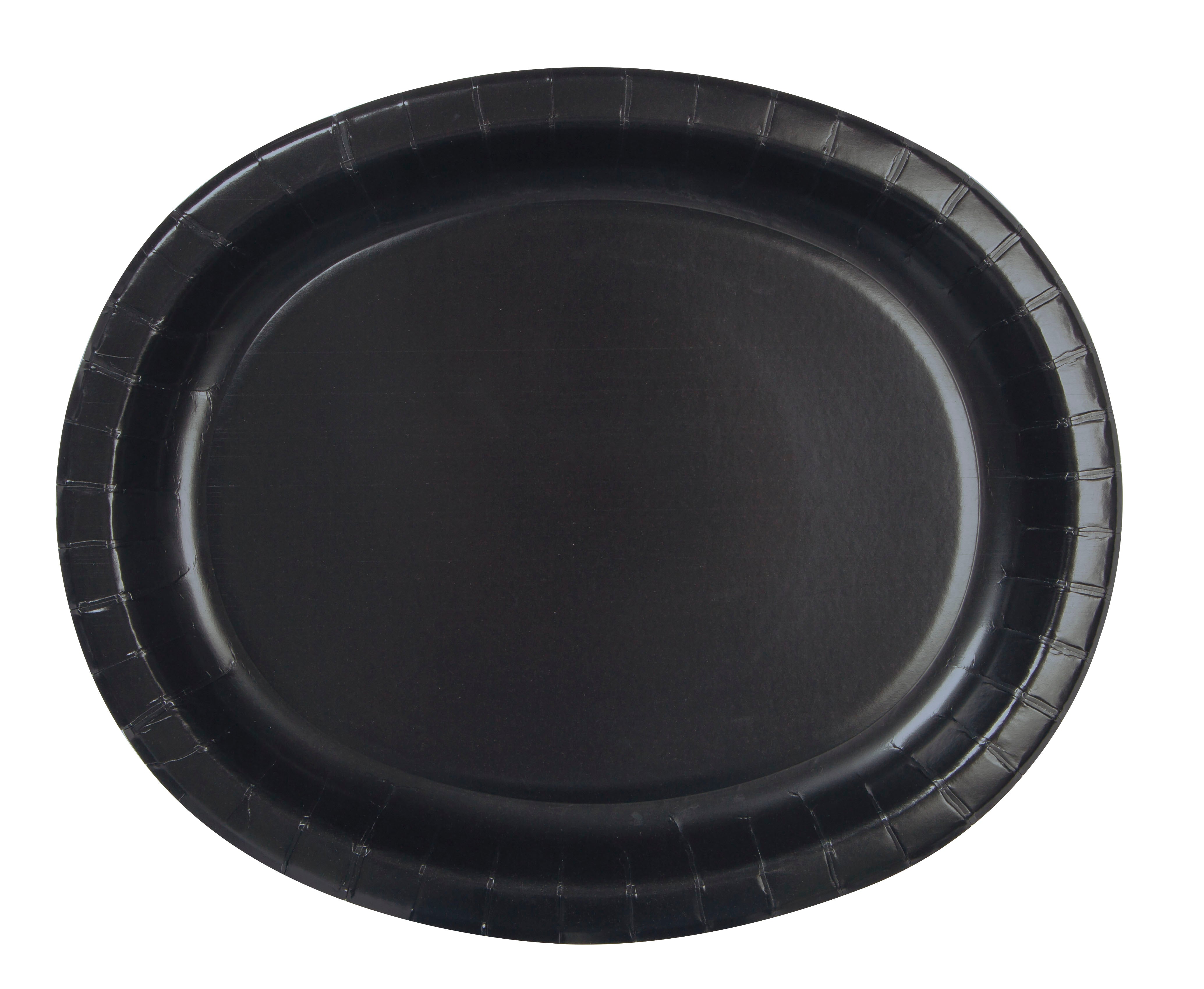 8 Midnight Black Oval Paper Plates 10x12.25in