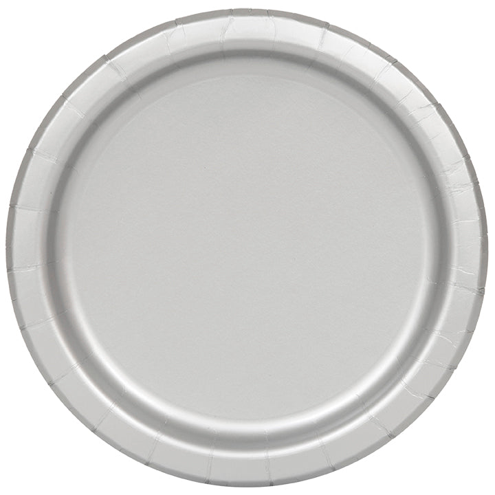 20 Round Silver Paper Plates 7in