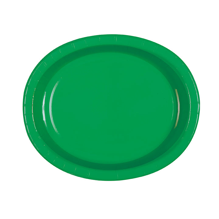 8 Emerald Green Oval Paper Plates 10x12.25in