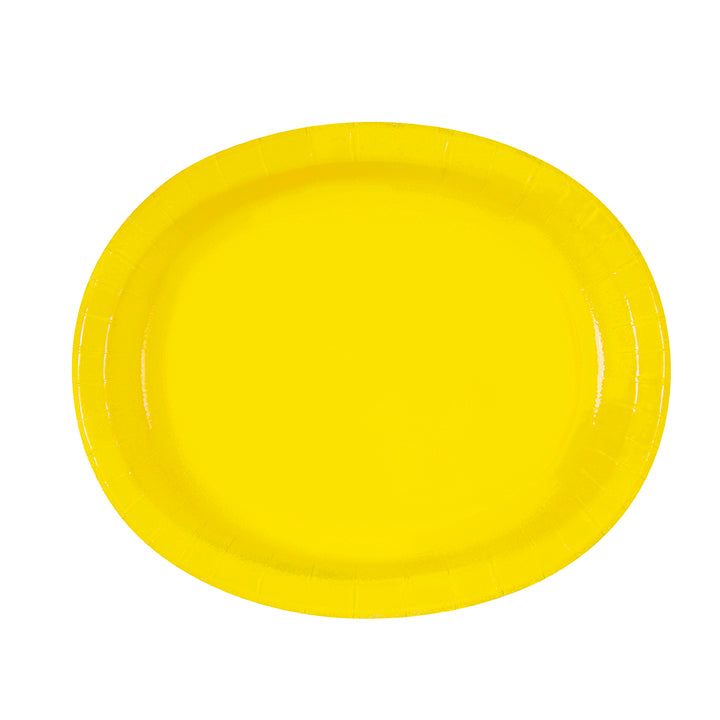 8 Neon Yellow Oval Paper Plates 10x12.25in