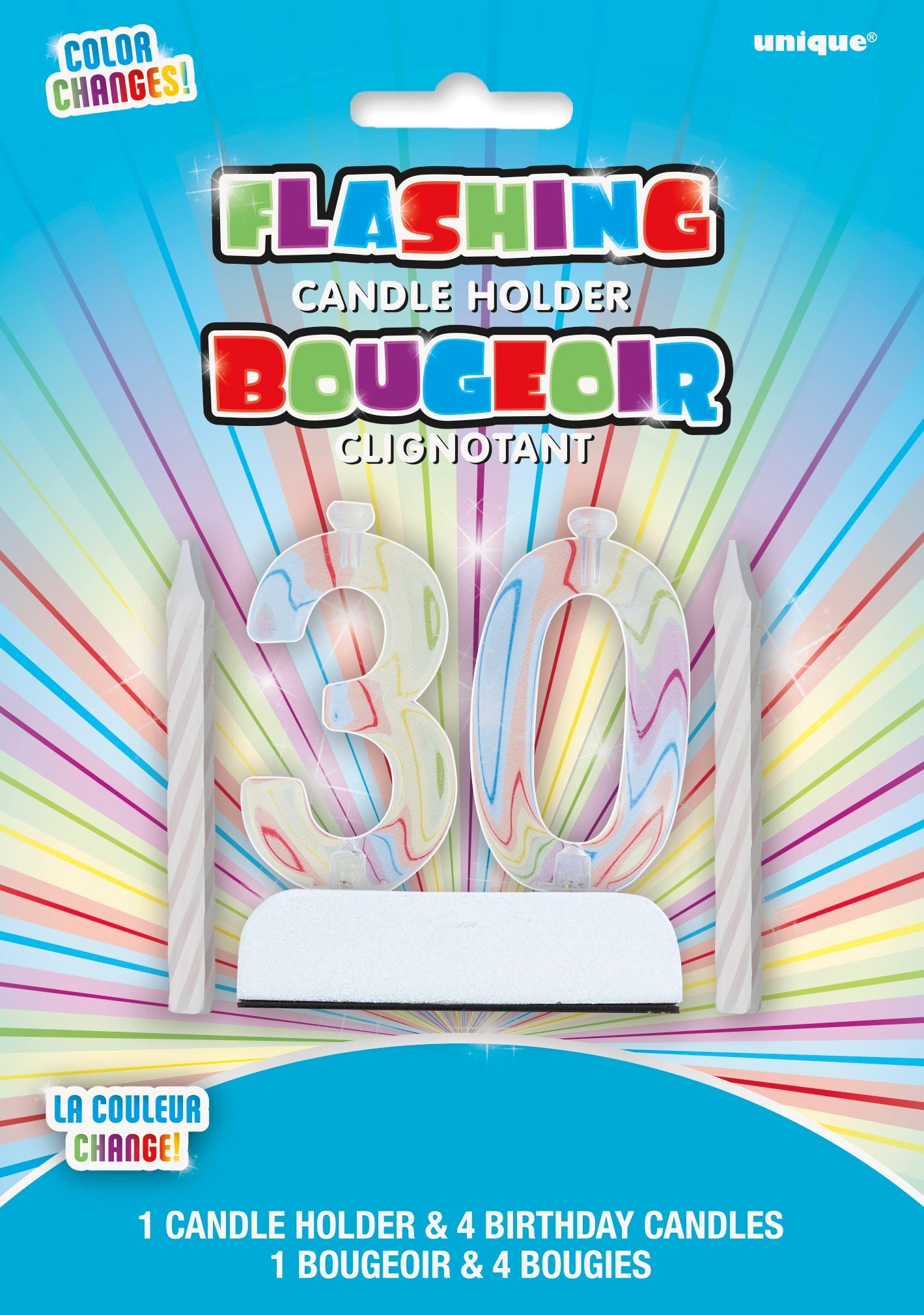 Age 30 Flashing Candle Holder with 4 Candles