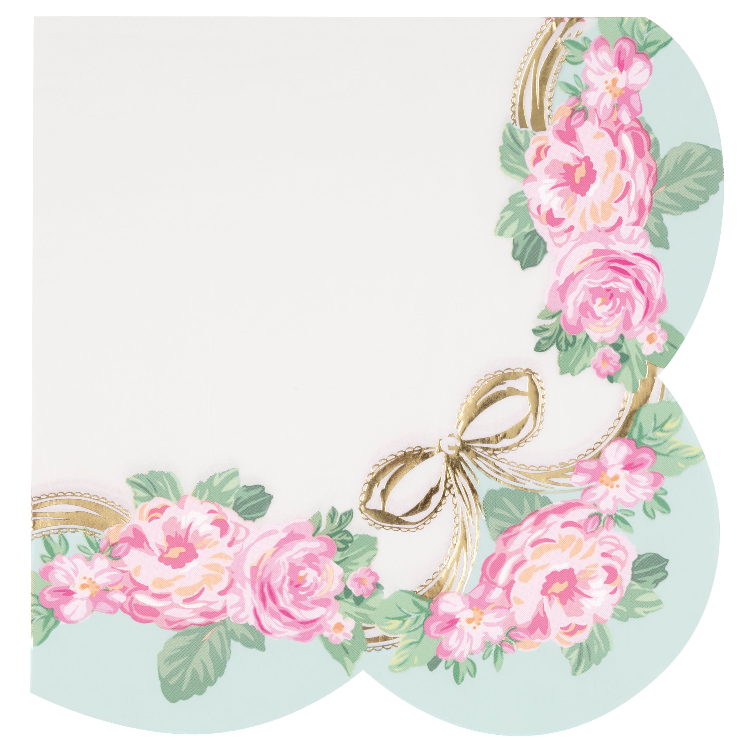 Pink Blooms Bridal 16 Shaped Edge Luncheon Napkins with Foil 15.1x15.1in