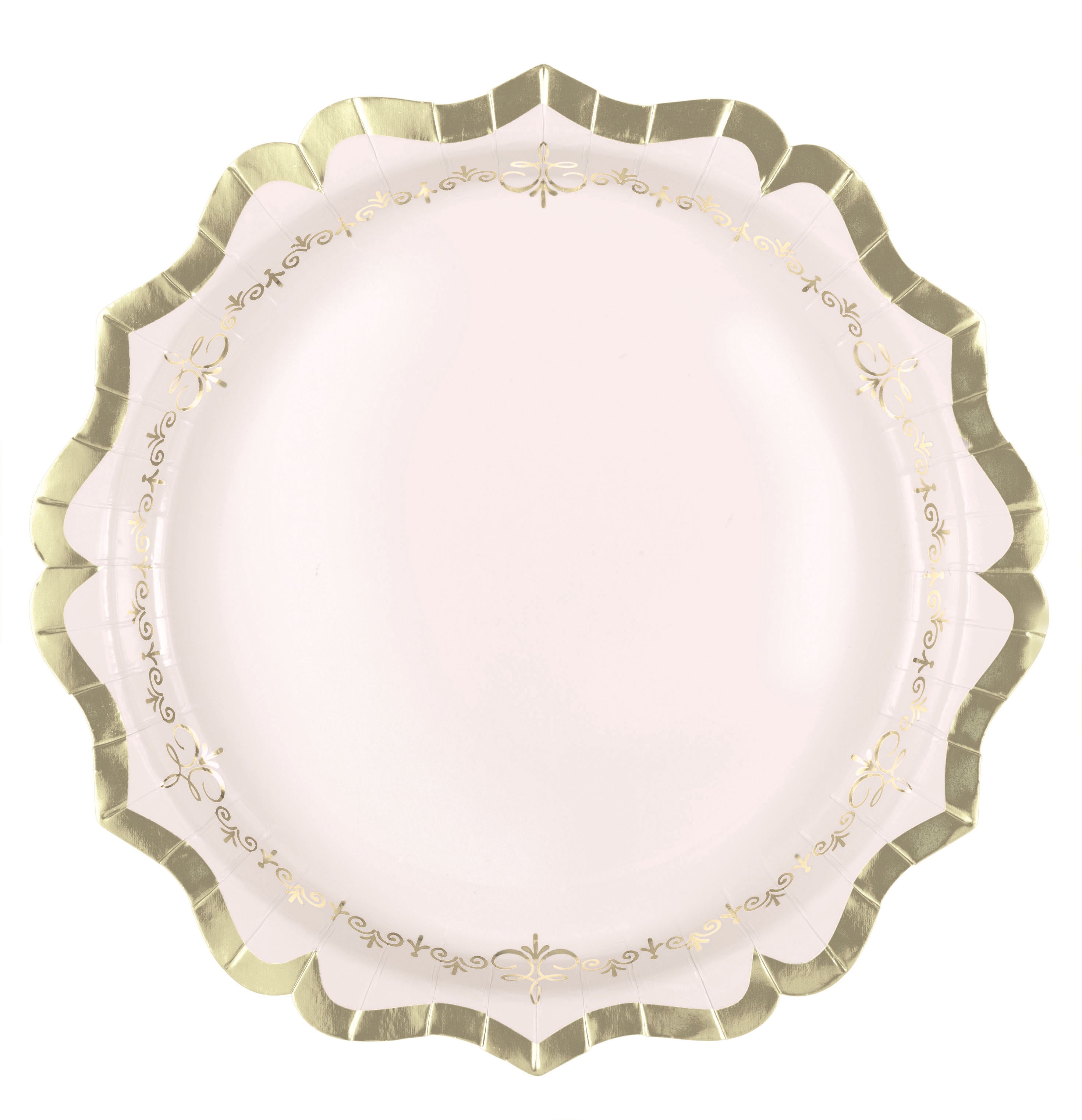 Pink Blooms Bridal 8 Shaped Paper Plates with Foil 9.25in