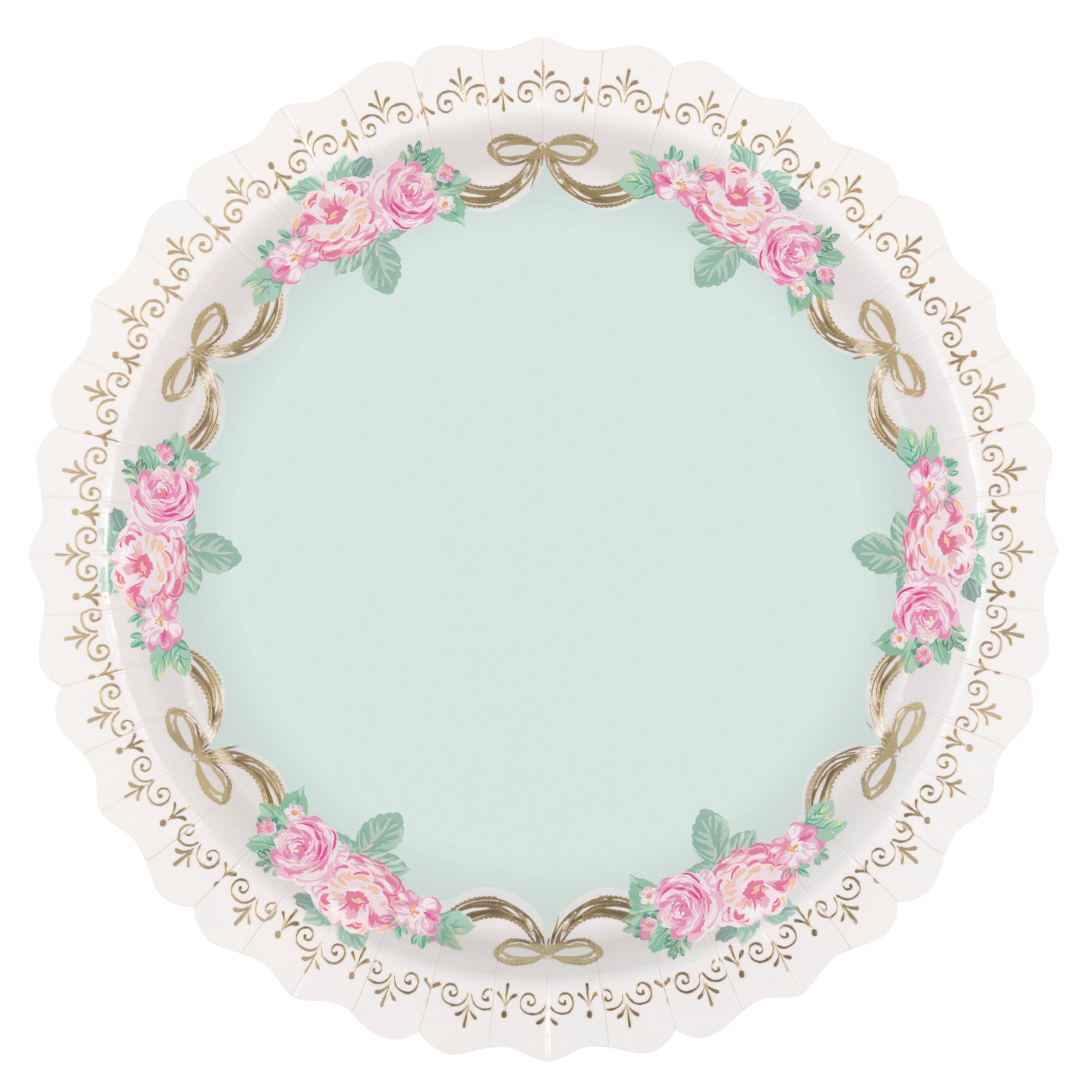 Pink Blooms Bridal 8 Shaped Paper Plates with Foil 11in
