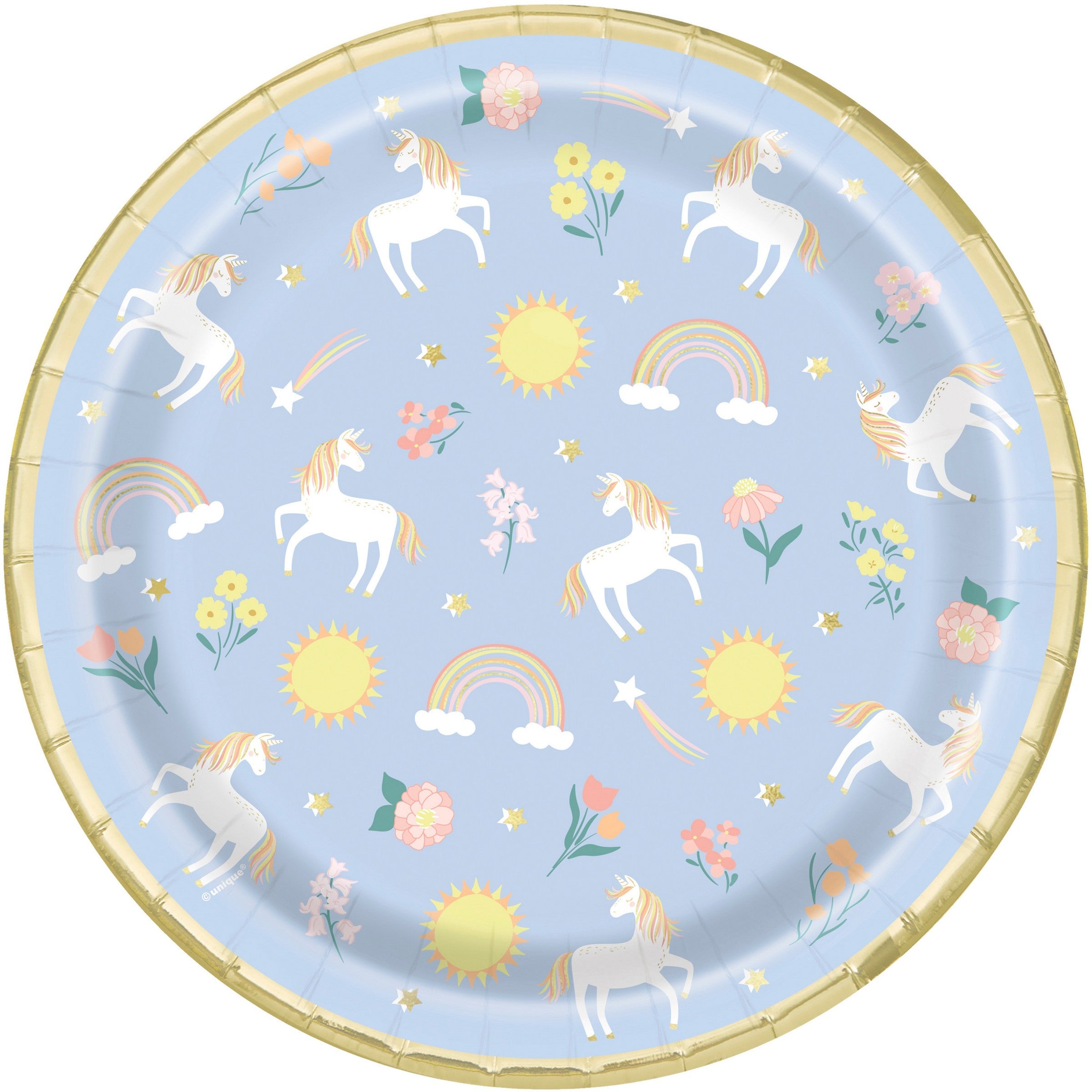 Dainty Unicorn 8 Round Paper Plates with Foil 9in