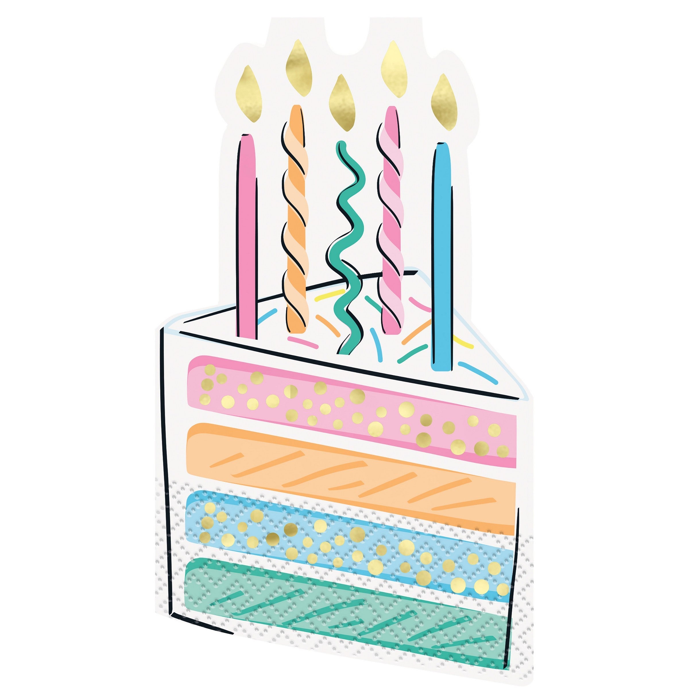 Rainbow Birthday Sweets 16 Cake Shaped Guest Napkins 12.8x15.4in