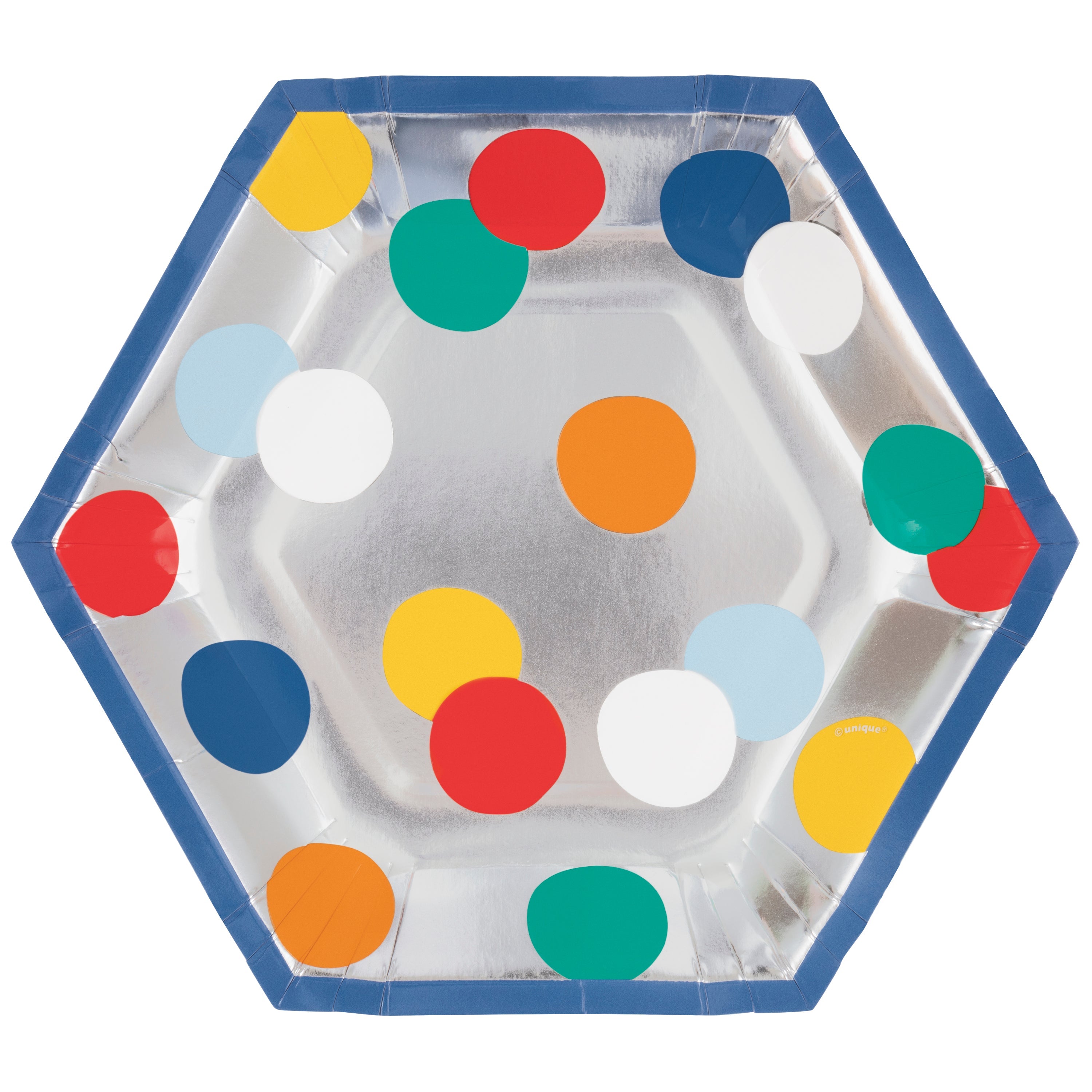 Happy Birthday Dots 8 Hexagon Shaped Paper Plates with Foil 8.25in