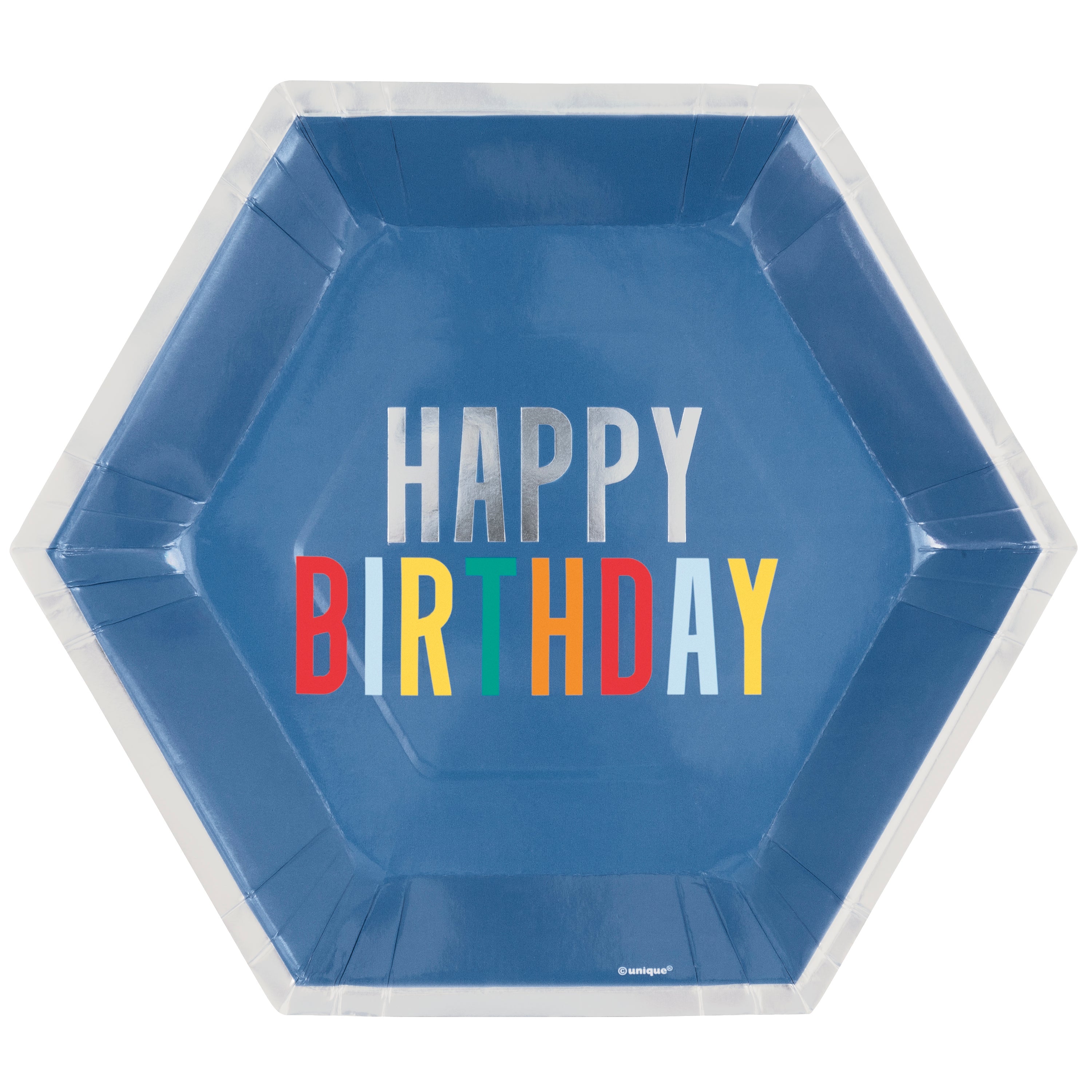 Happy Birthday Dots 8 Hexagon Shaped Paper Plates with Foil 9.25in
