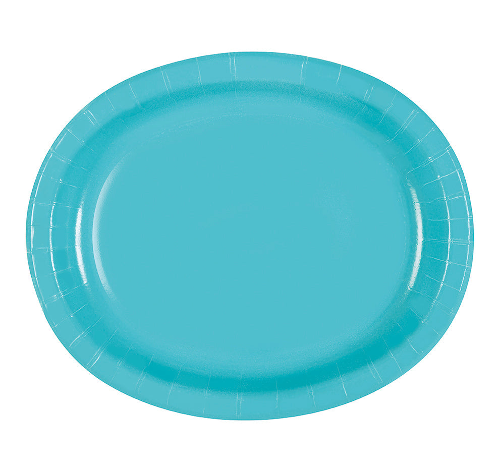 8 Terrific Teal Oval Paper Plates 10x12.25in