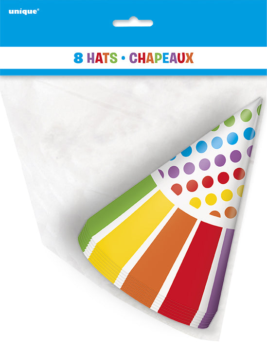 Rainbow Birthday 8 Paper Party Hats