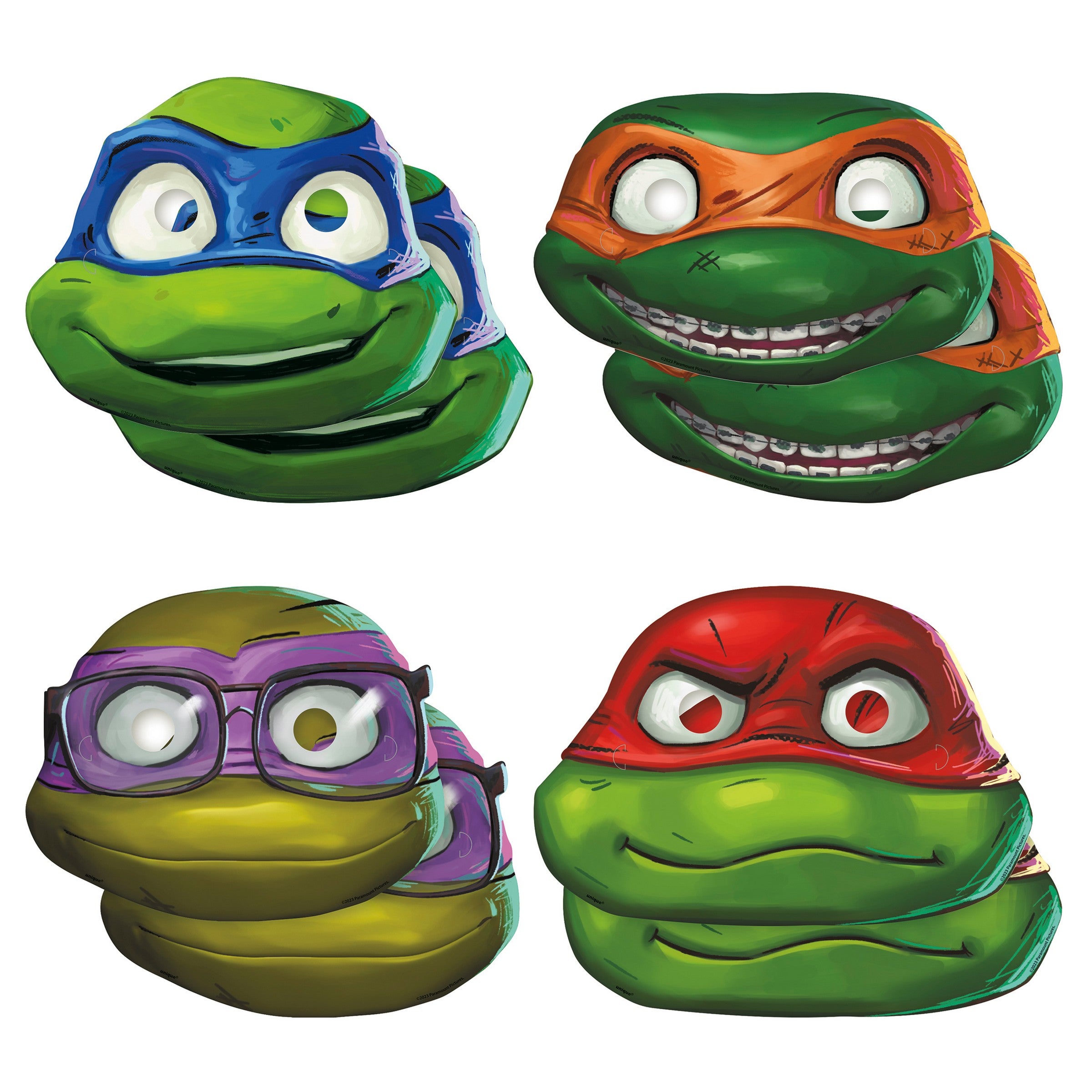 Teenage Mutant Ninja Turtles Mutant Mayhem 8 Masques en Carton 8.5x7po