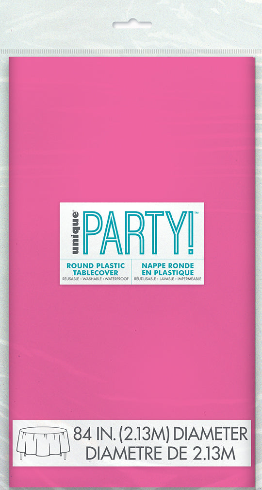 Round Hot Pink Plastic Table Cover 84in