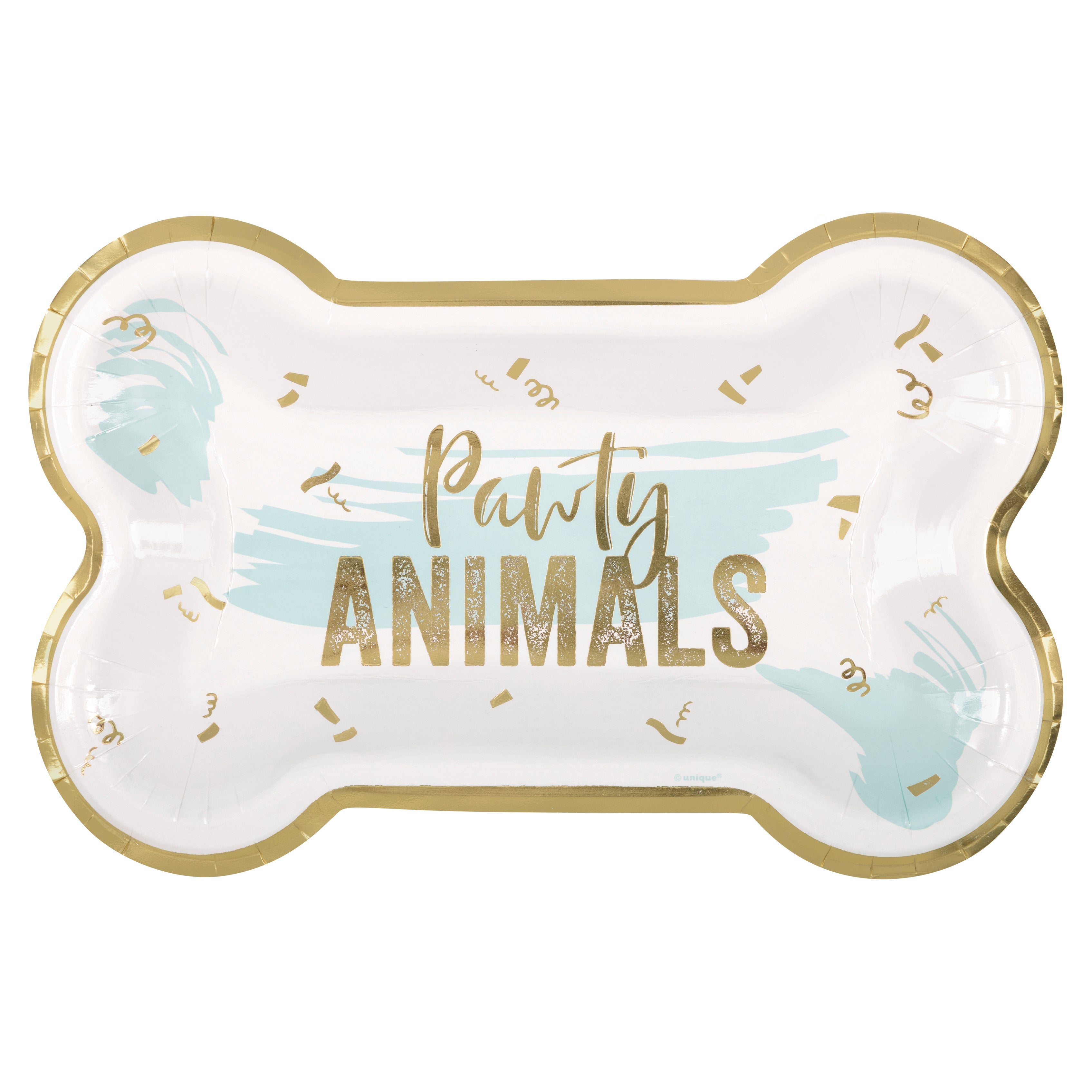 Paw Party 8 Bone Shaped Paper Plates with Foil 10in