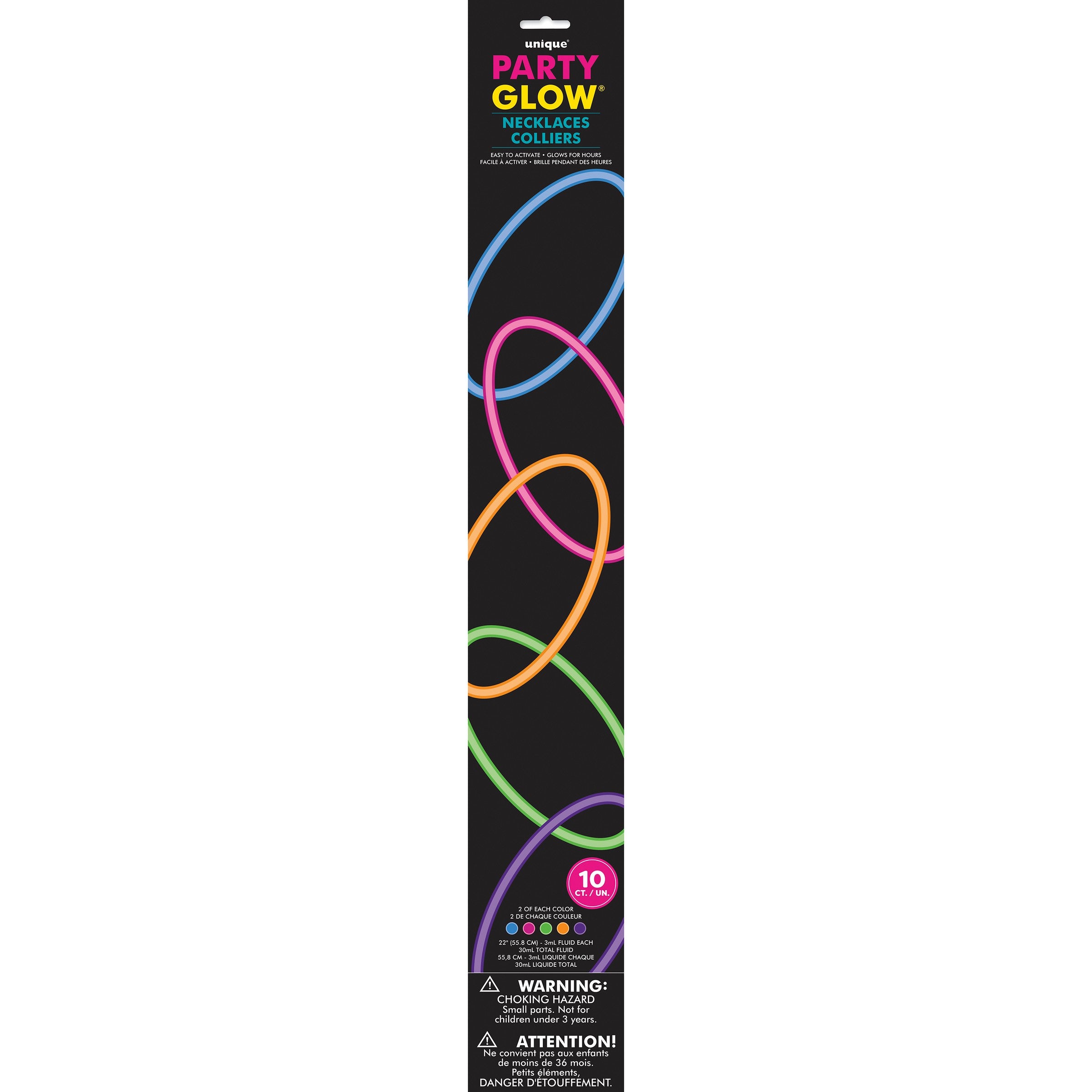 10 Assorted Colors Glow Necklaces 22in