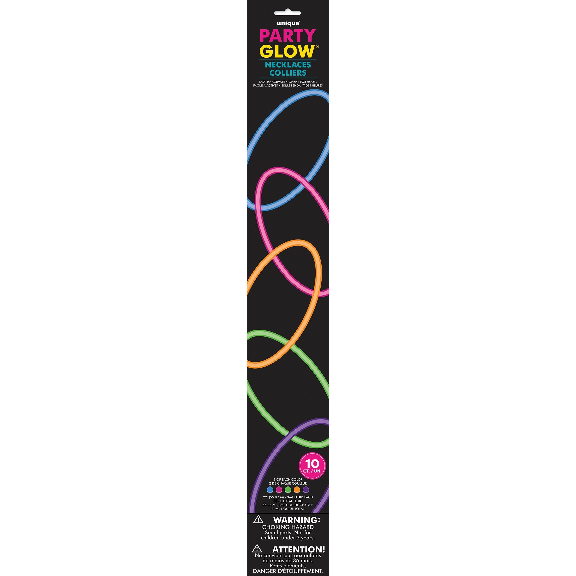 10 Assorted Colors Glow Necklaces 22in
