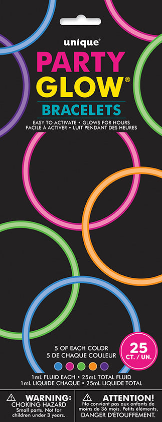 Party Glow 25 Bracelets - Assorted Colors 8in