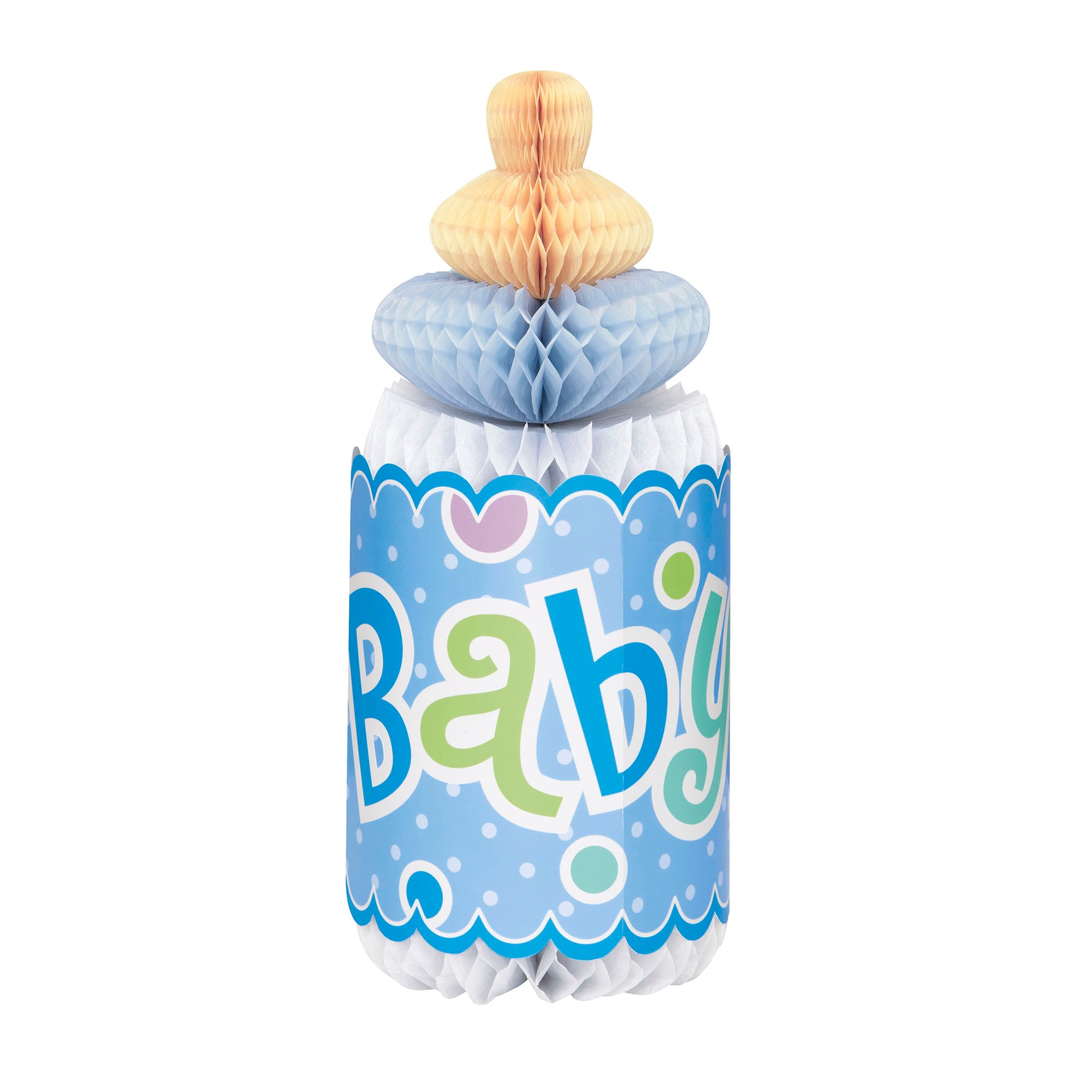 Shower de Bébé Centre de Table Biberon Bleu en Nid d Abeille 12po