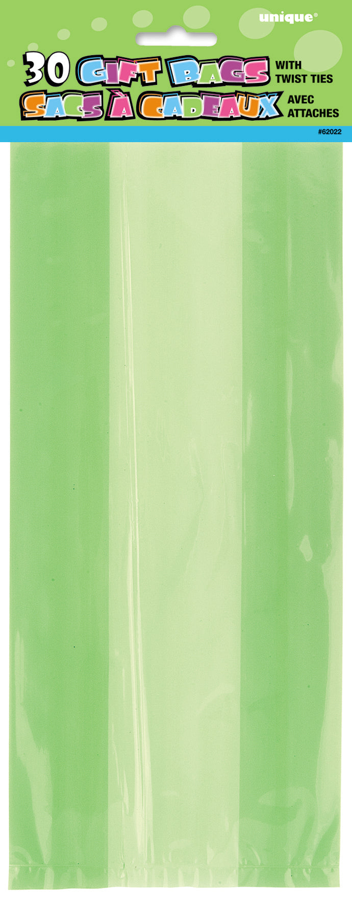 30 Lime Green Cello Bags - Twist-ties Included 11x5in