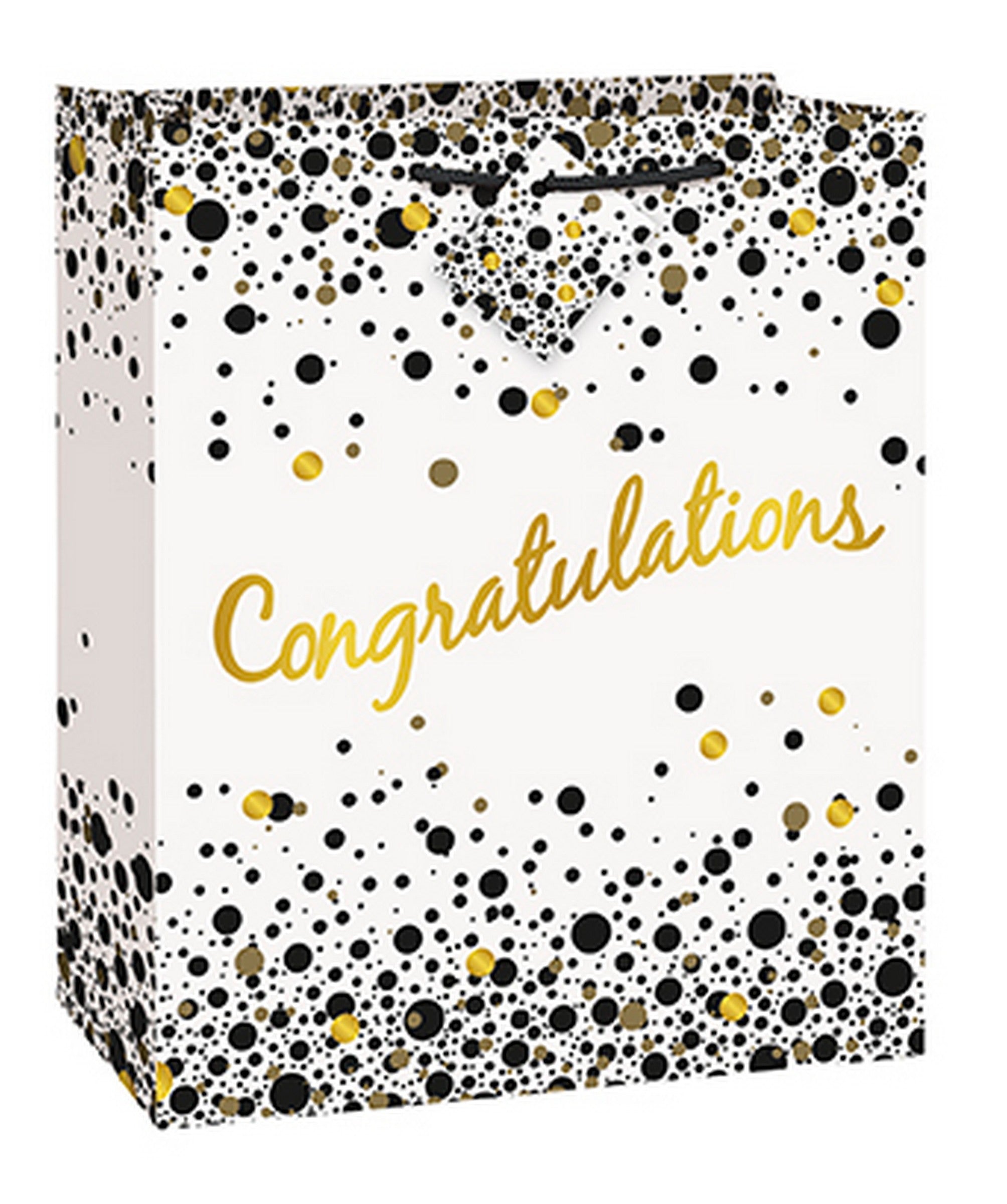 Graduation Speckled Black and Gold Congratulations Gift Bag 12.5x10.5in