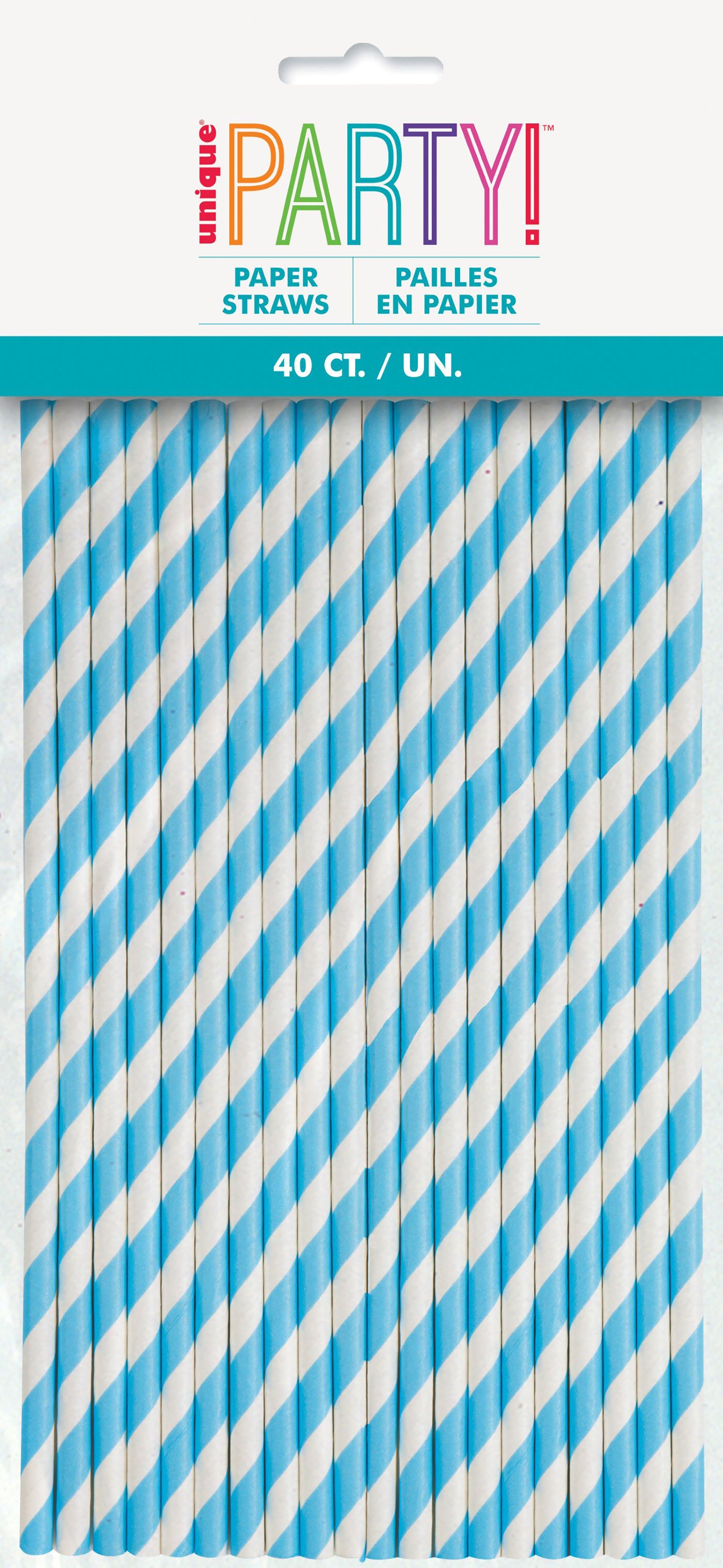 40 White and Blue Paper Straws 8.25in